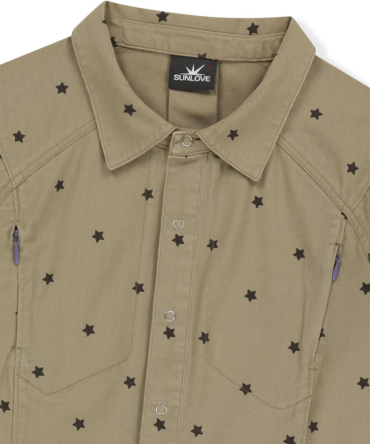 썬러브투어(SUNLOVETOUR) W Wave Herringbone Shirt Khaki Star