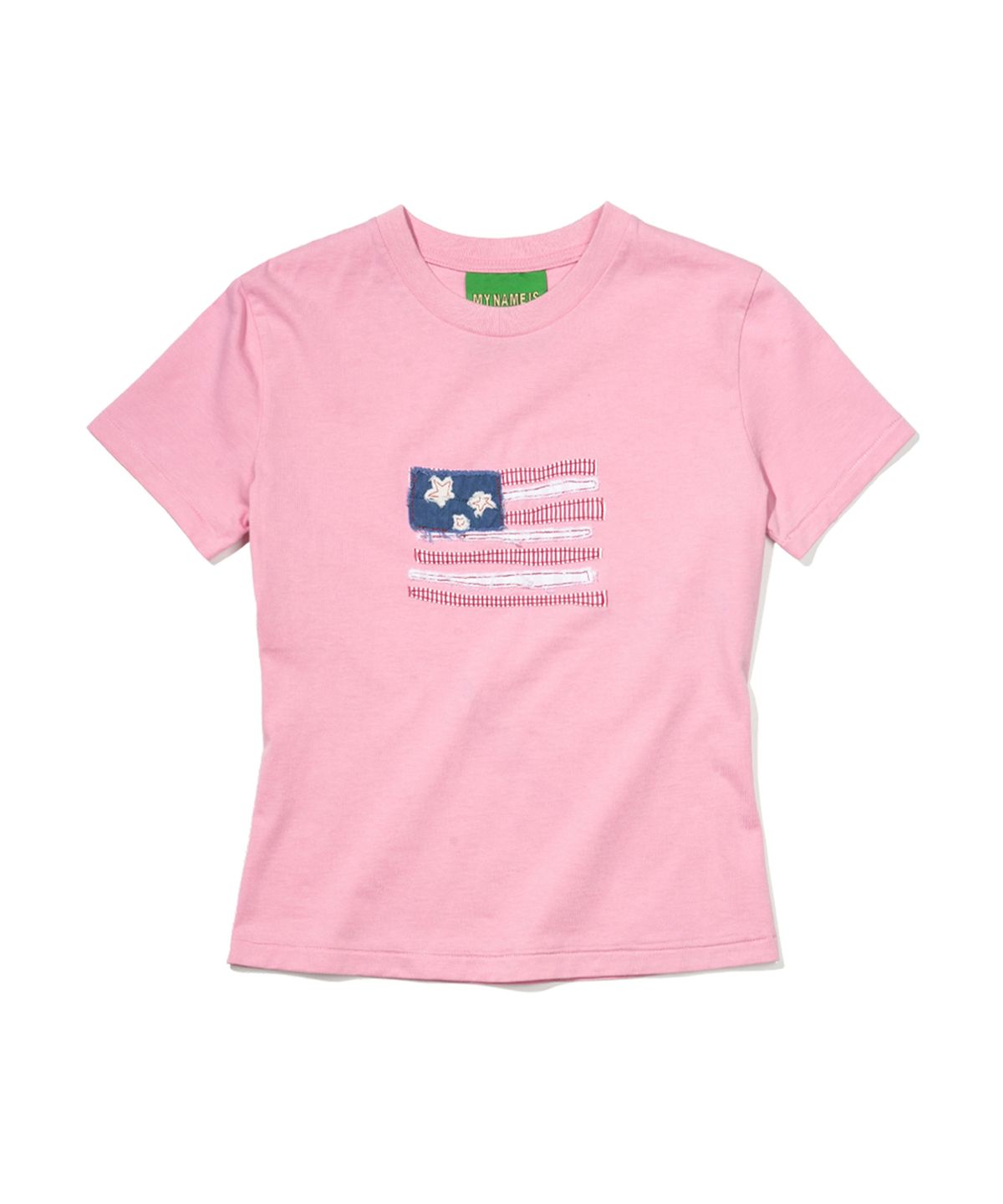 마이네임이즈피터(MYNAMEISPETER) (W) USA FLAG APPLIQUE T-SHIRT - VINTAGE PINK