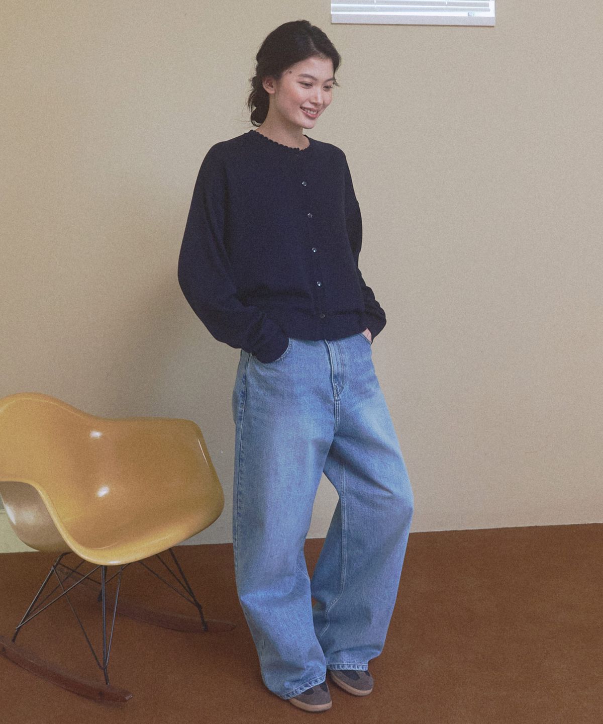 뉴루키(NEW LOOKY) Base loose fit cardigan_Navy