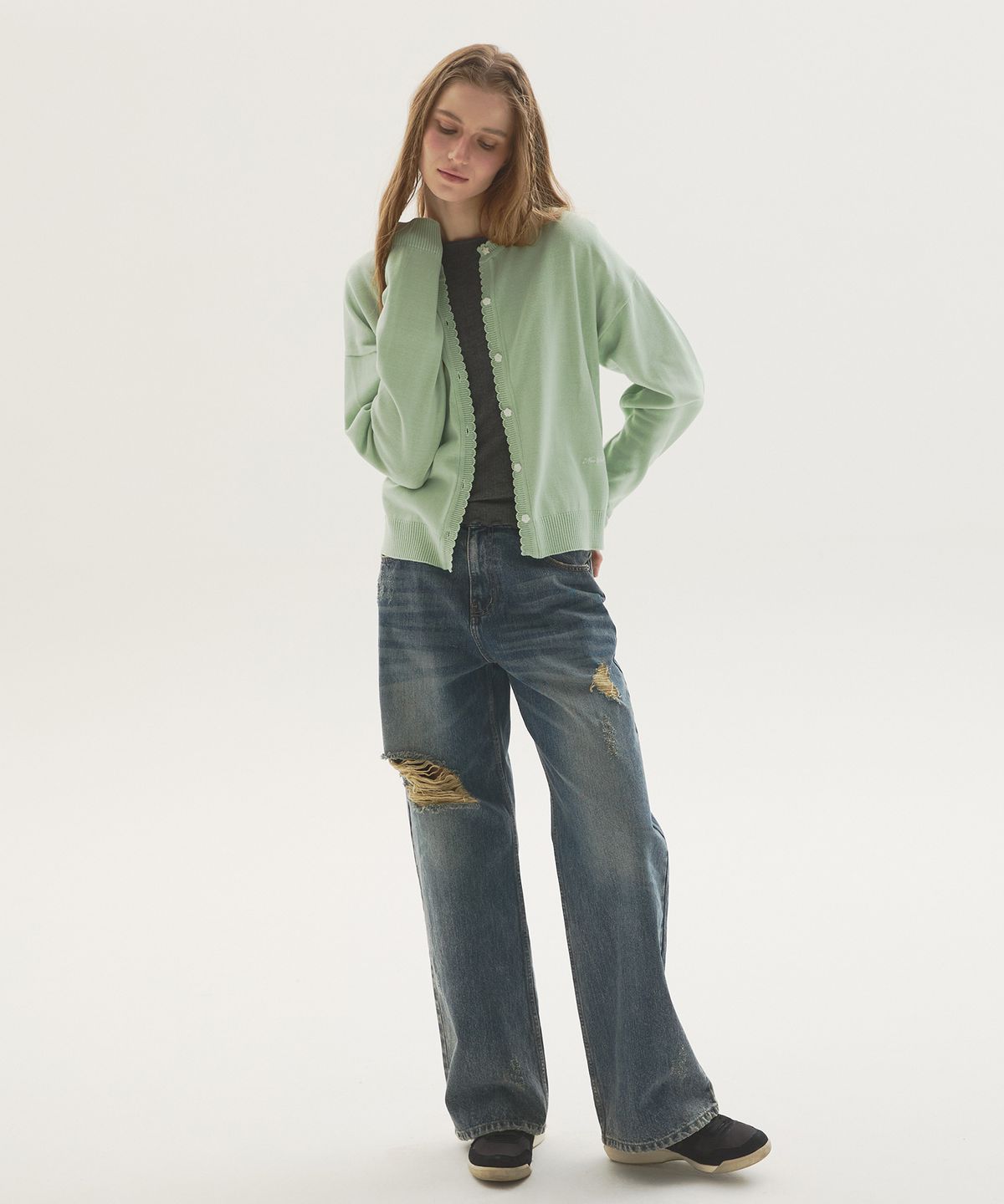 뉴루키(NEW LOOKY) Base loose fit cardigan_Mint