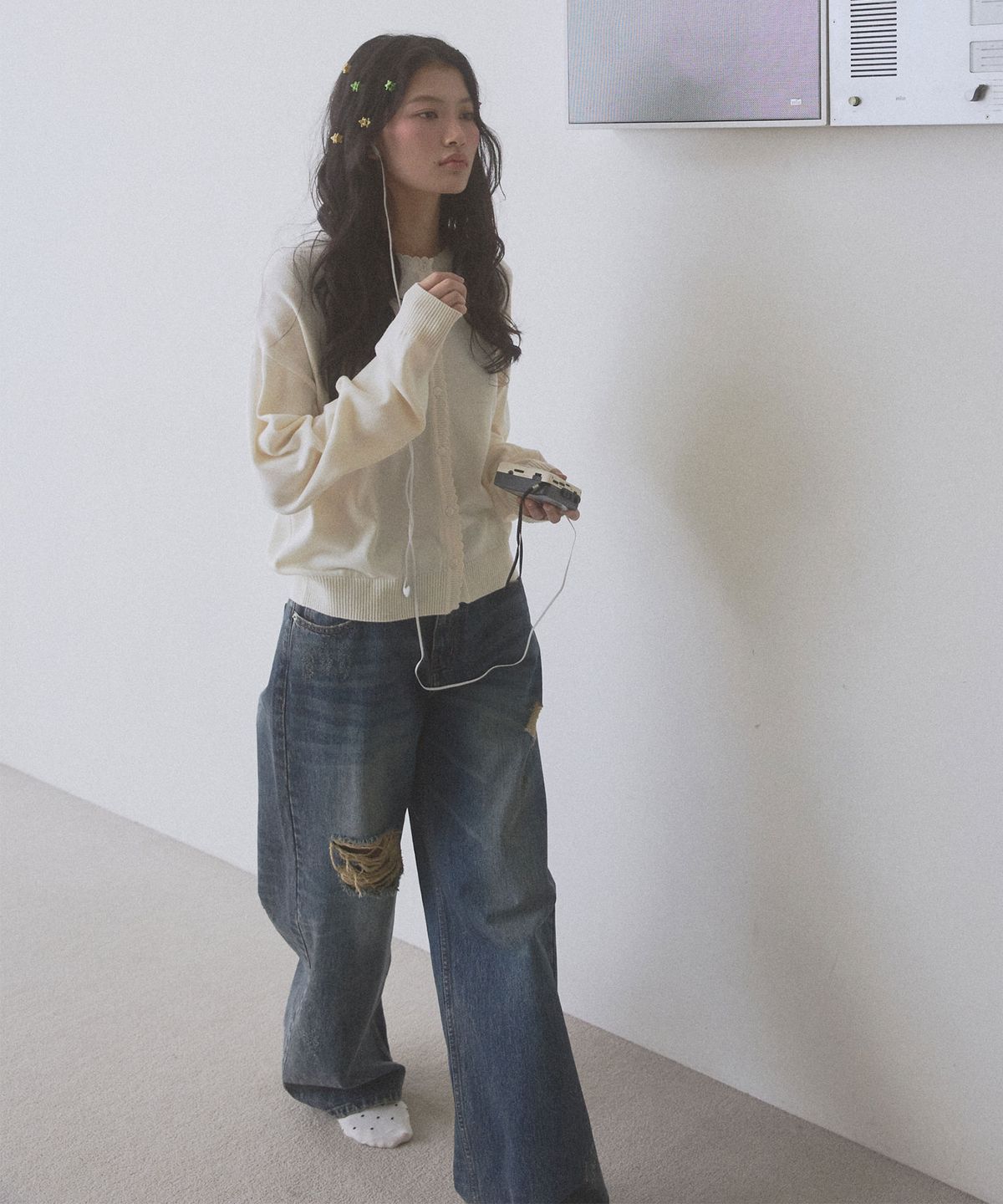 뉴루키(NEW LOOKY) Base loose fit cardigan_Ivory