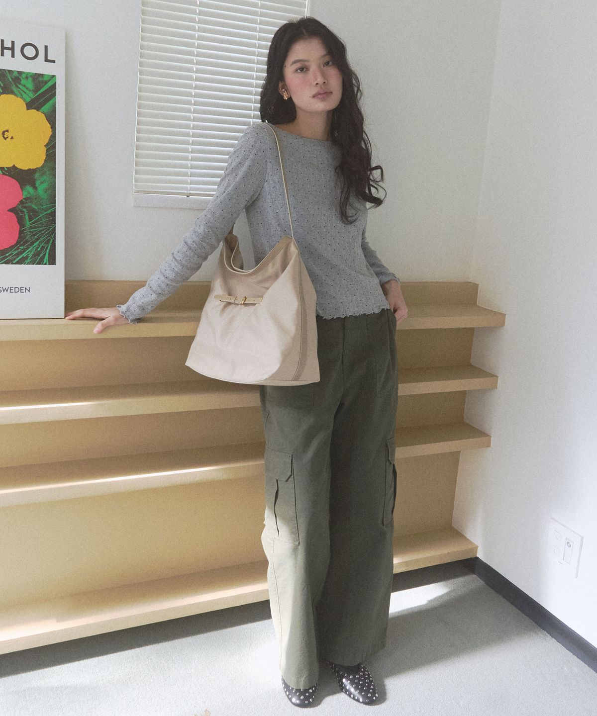 뉴루키(NEW LOOKY) Dot eyelet t-shirt _Melange grey