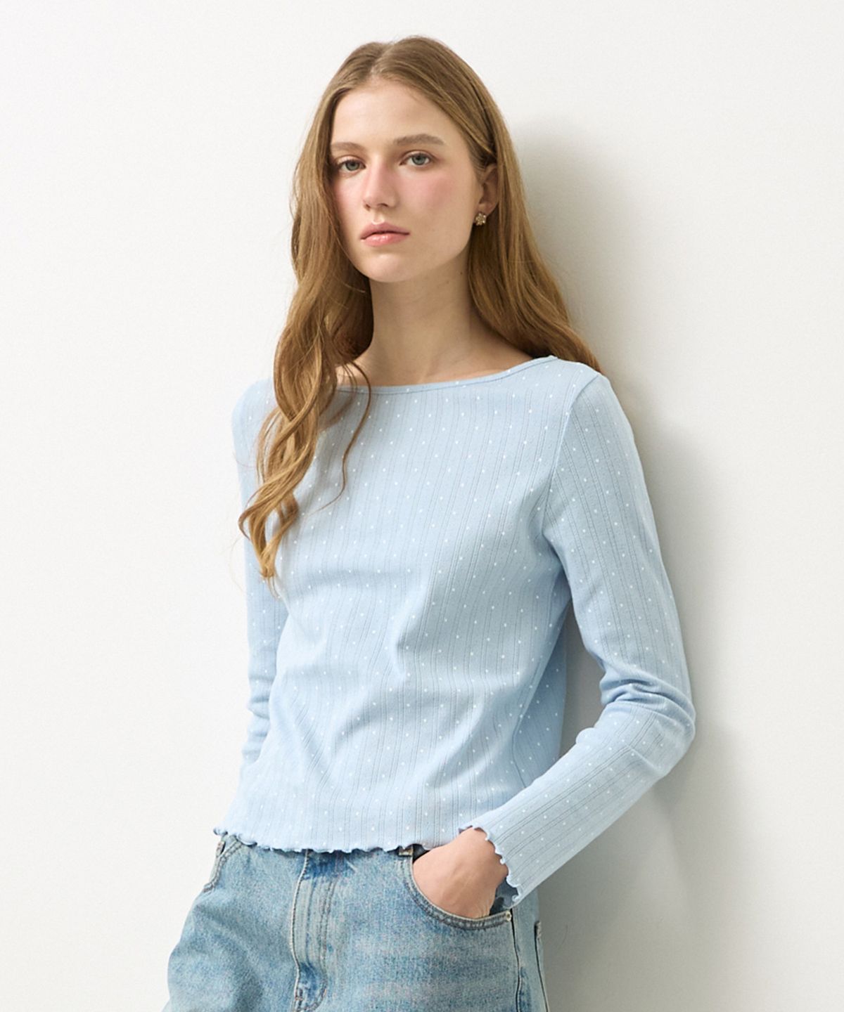 뉴루키(NEW LOOKY) Dot eyelet t-shirt _Light blue