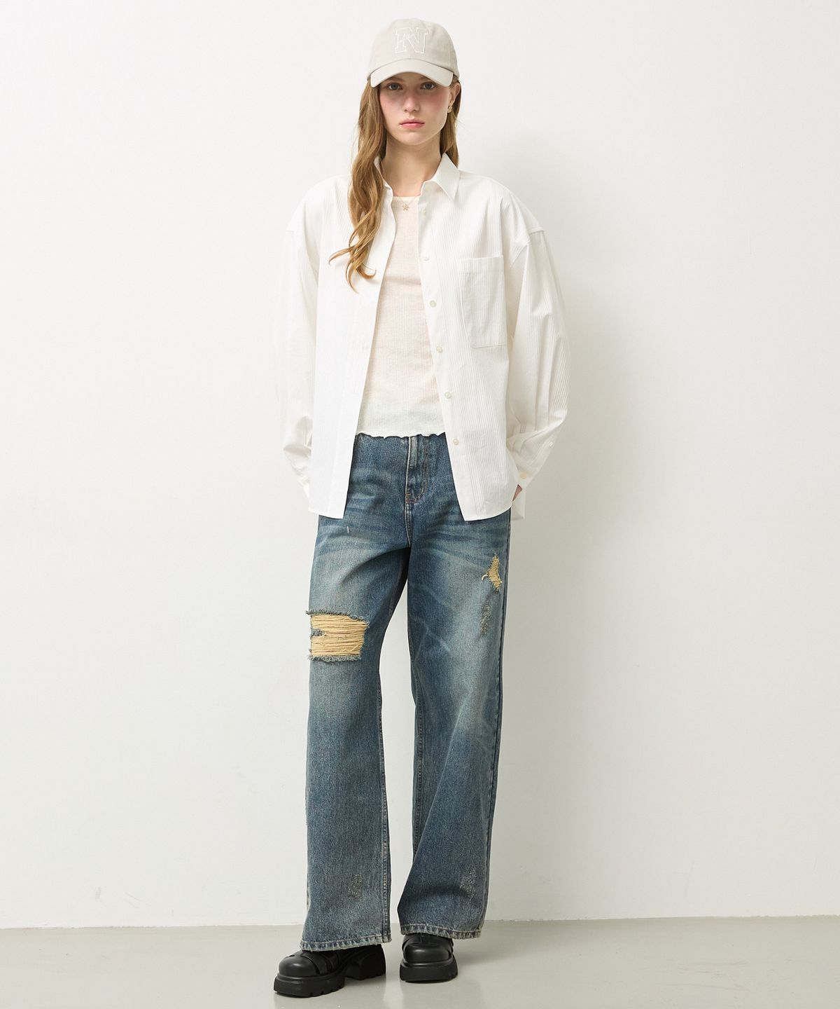 뉴루키(NEW LOOKY) Loose fit shirt_ Ivory