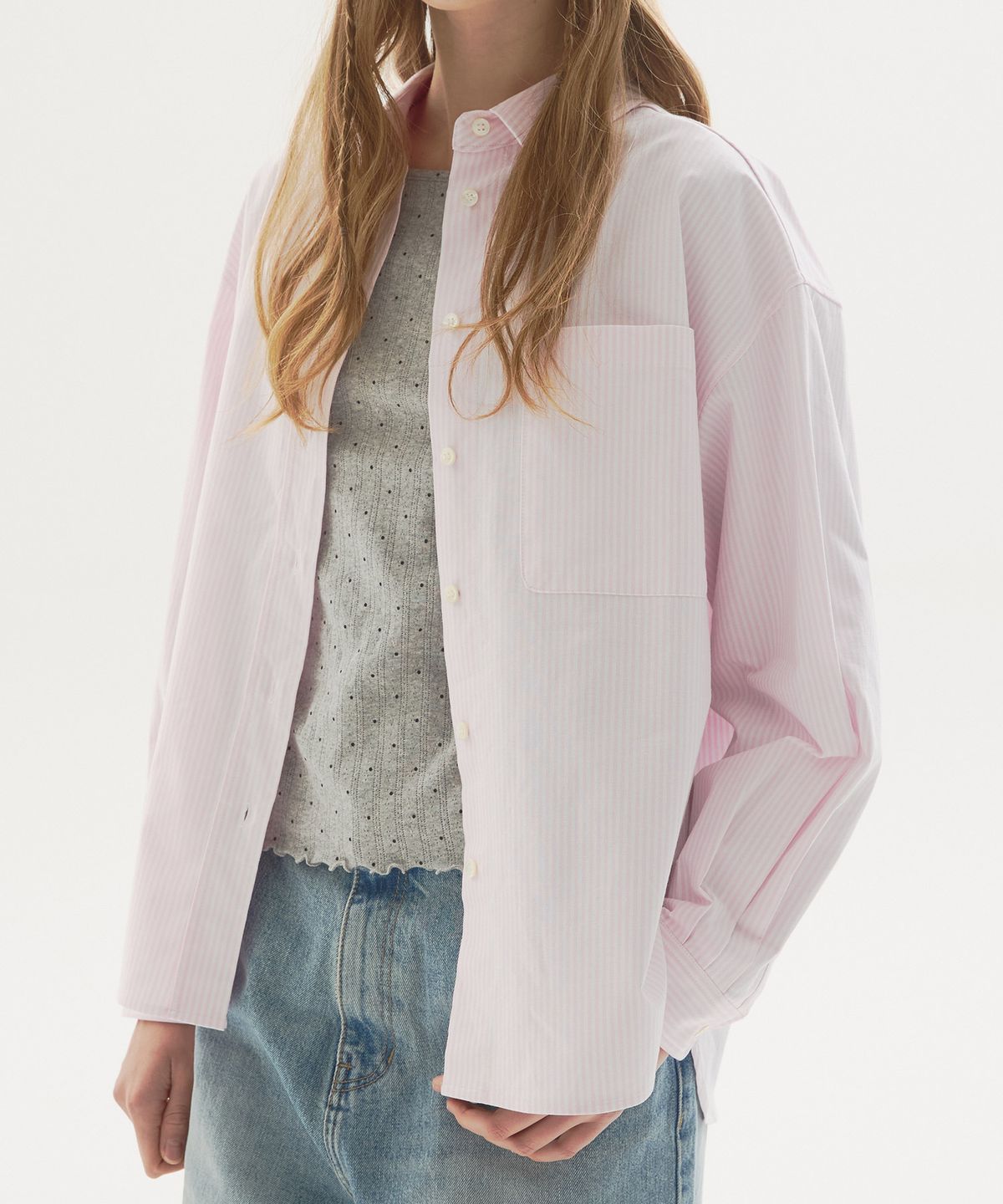 뉴루키(NEW LOOKY) Loose fit shirt_ Light pink