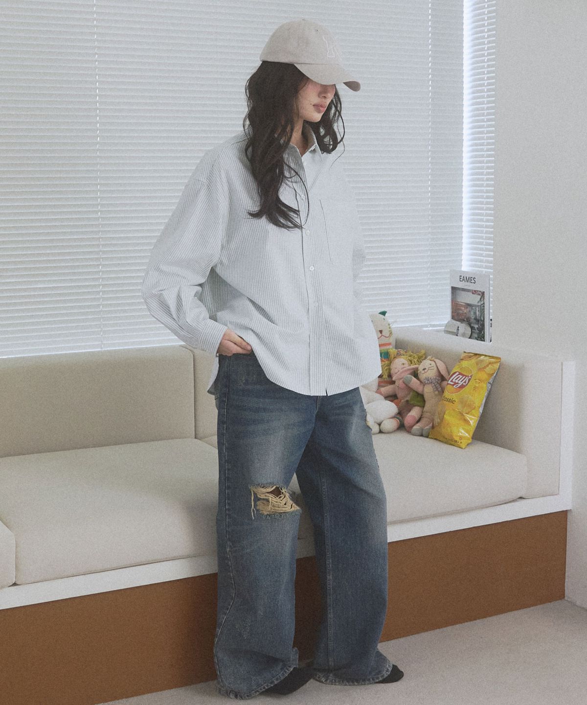 뉴루키(NEW LOOKY) Loose fit shirt_ Light green