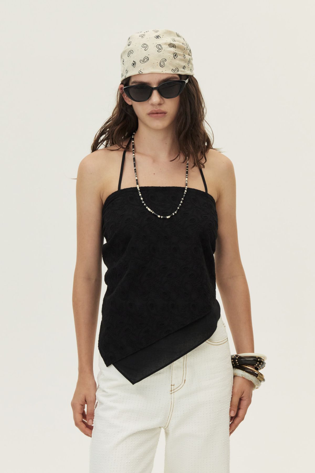 쿠메(KUMÉ) Paisley Lace Scarf Top, Black