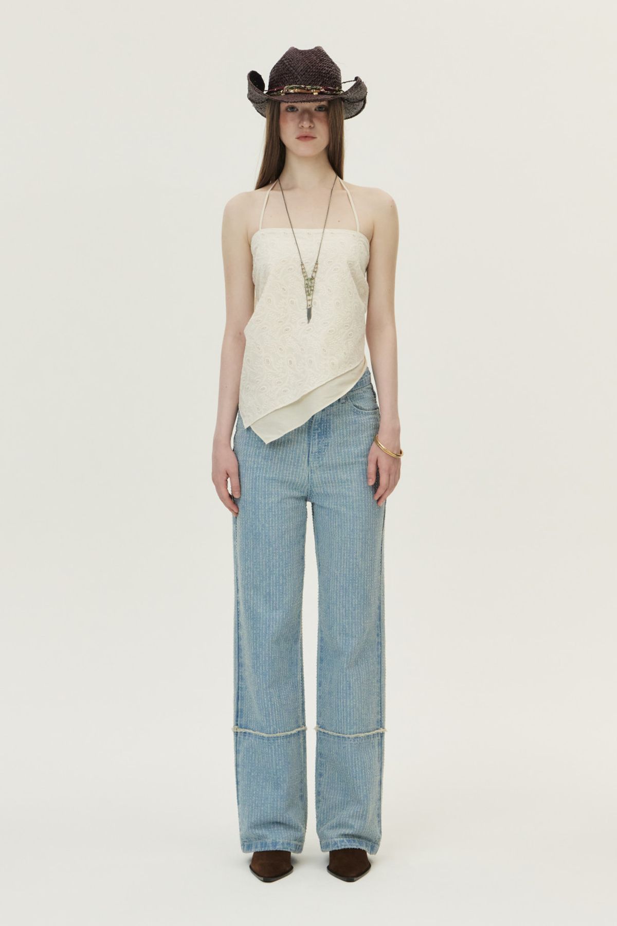쿠메(KUMÉ) Paisley Lace Scarf Top, Ecru