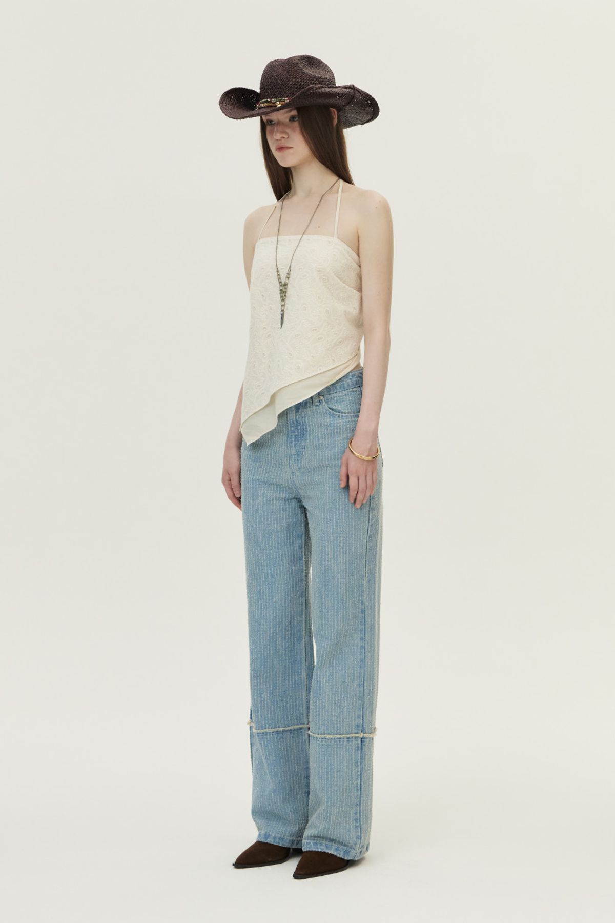 쿠메(KUMÉ) Paisley Lace Scarf Top, Ecru