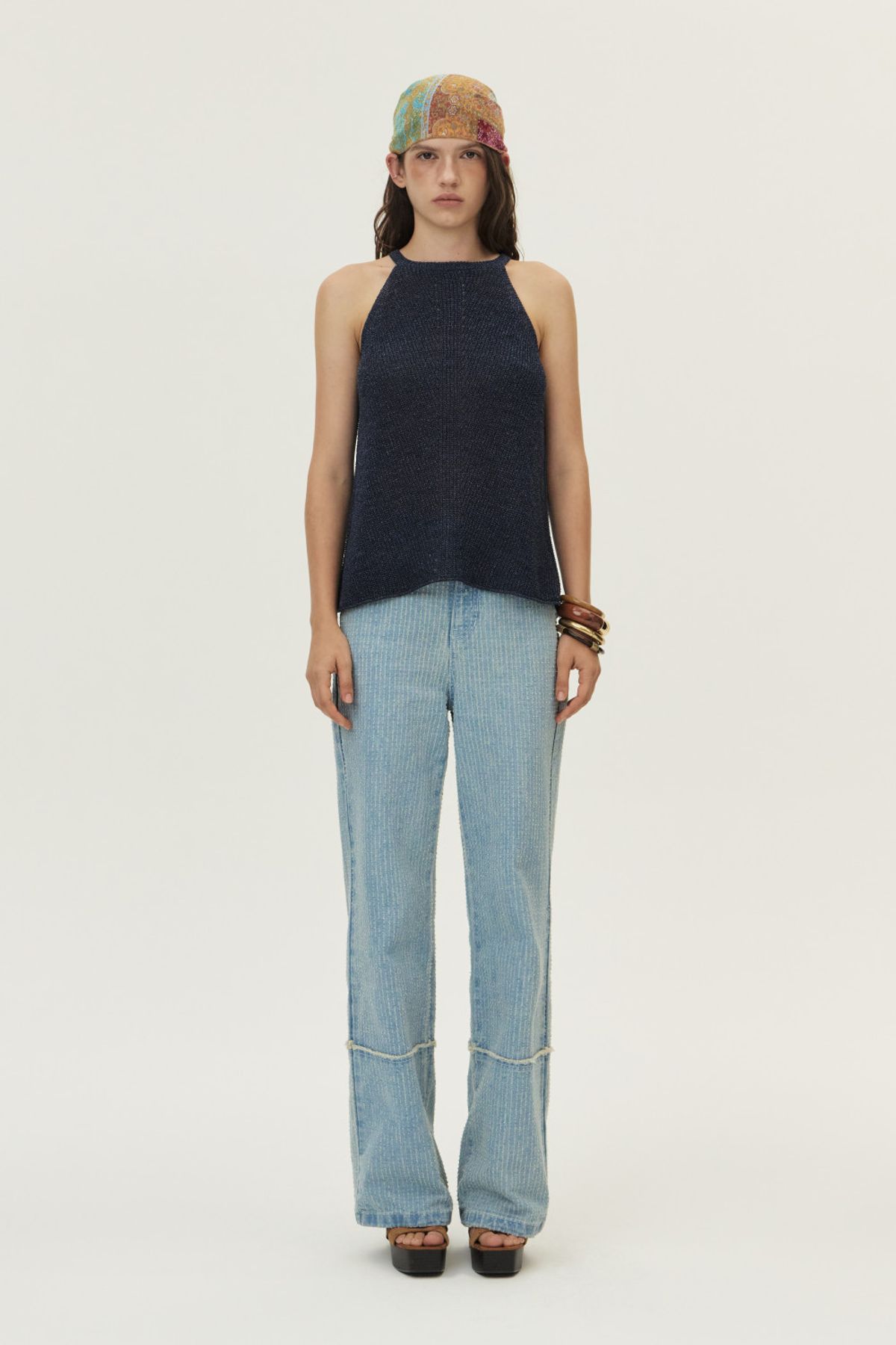 쿠메(KUMÉ) Loosely Knitted Halter Knit Top, Navy