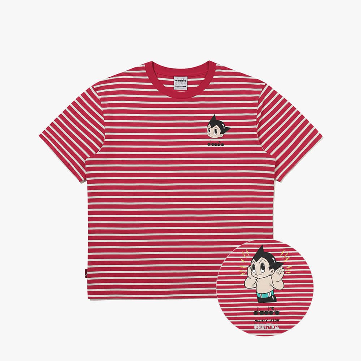 디아도라(diadora) 아톰 스트라이프 반팔 티셔츠 RED
