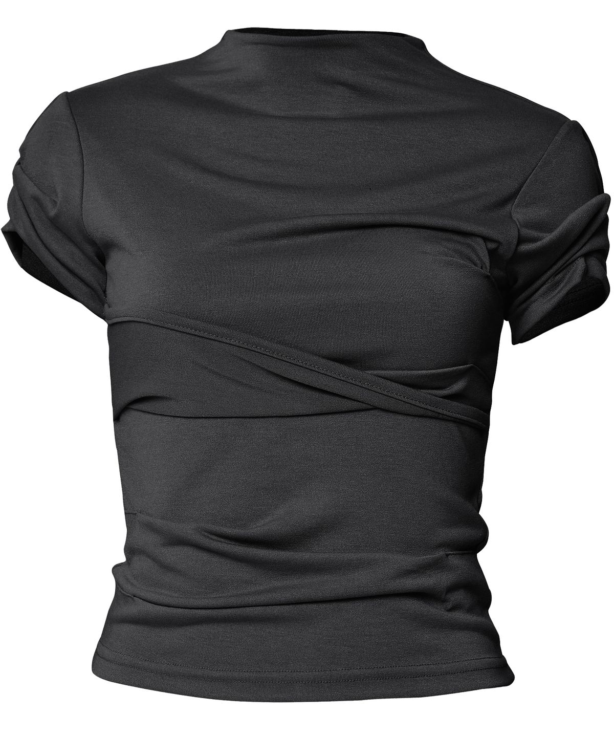 플레어업(FLAREUP) Asymmetrical Draped Mock Neck T-Shirt (FL-126_Black)