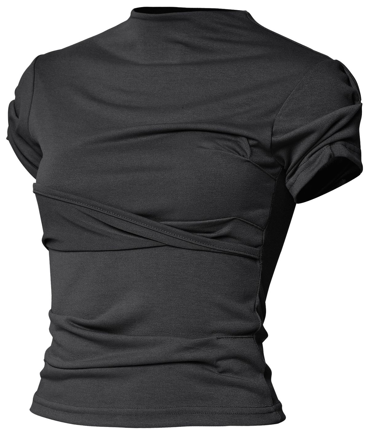 플레어업(FLAREUP) Asymmetrical Draped Mock Neck T-Shirt (FL-126_Black)