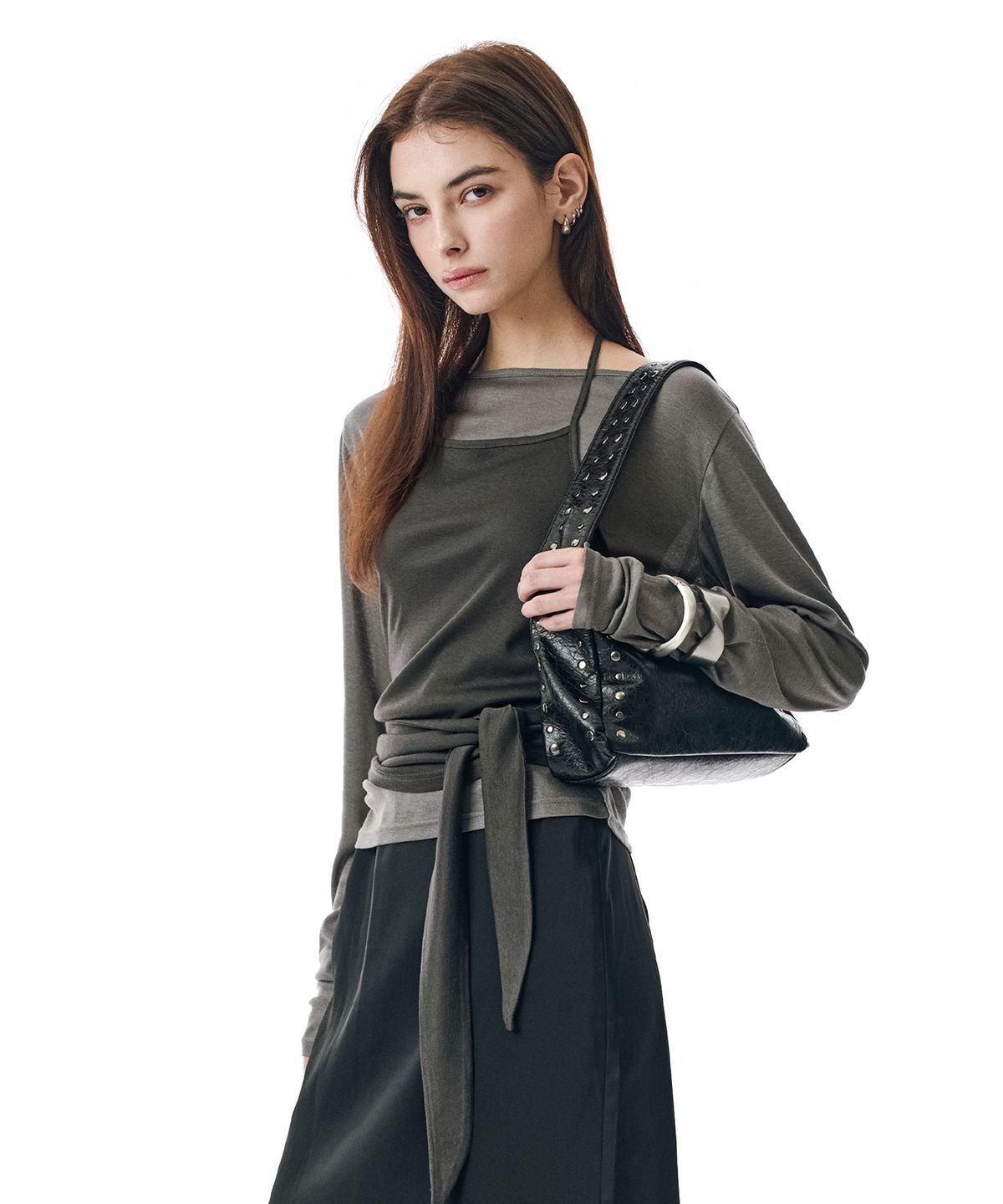 세컨모놀로그(SECONDMONO) W.(SET)Tie Detail Layered Set Top [DGRAY]_SEWTS025DGRAY