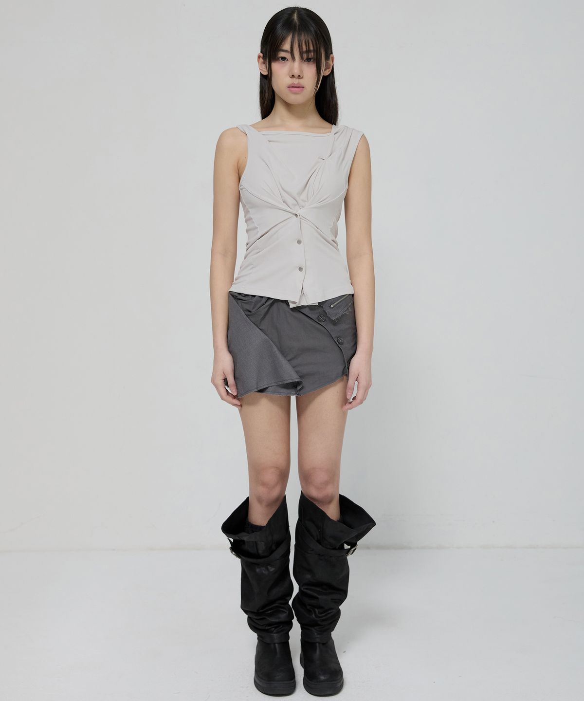플레어업(FLAREUP) Asymmetric Snap Hoodie (FL-133_Cloud White)