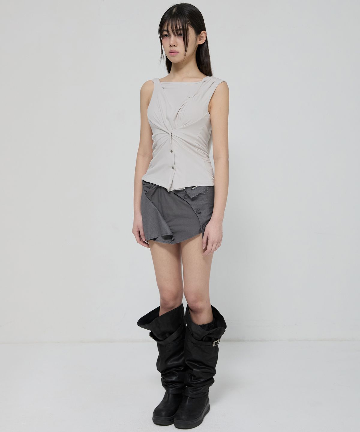 플레어업(FLAREUP) Asymmetric Snap Hoodie (FL-133_Cloud White)