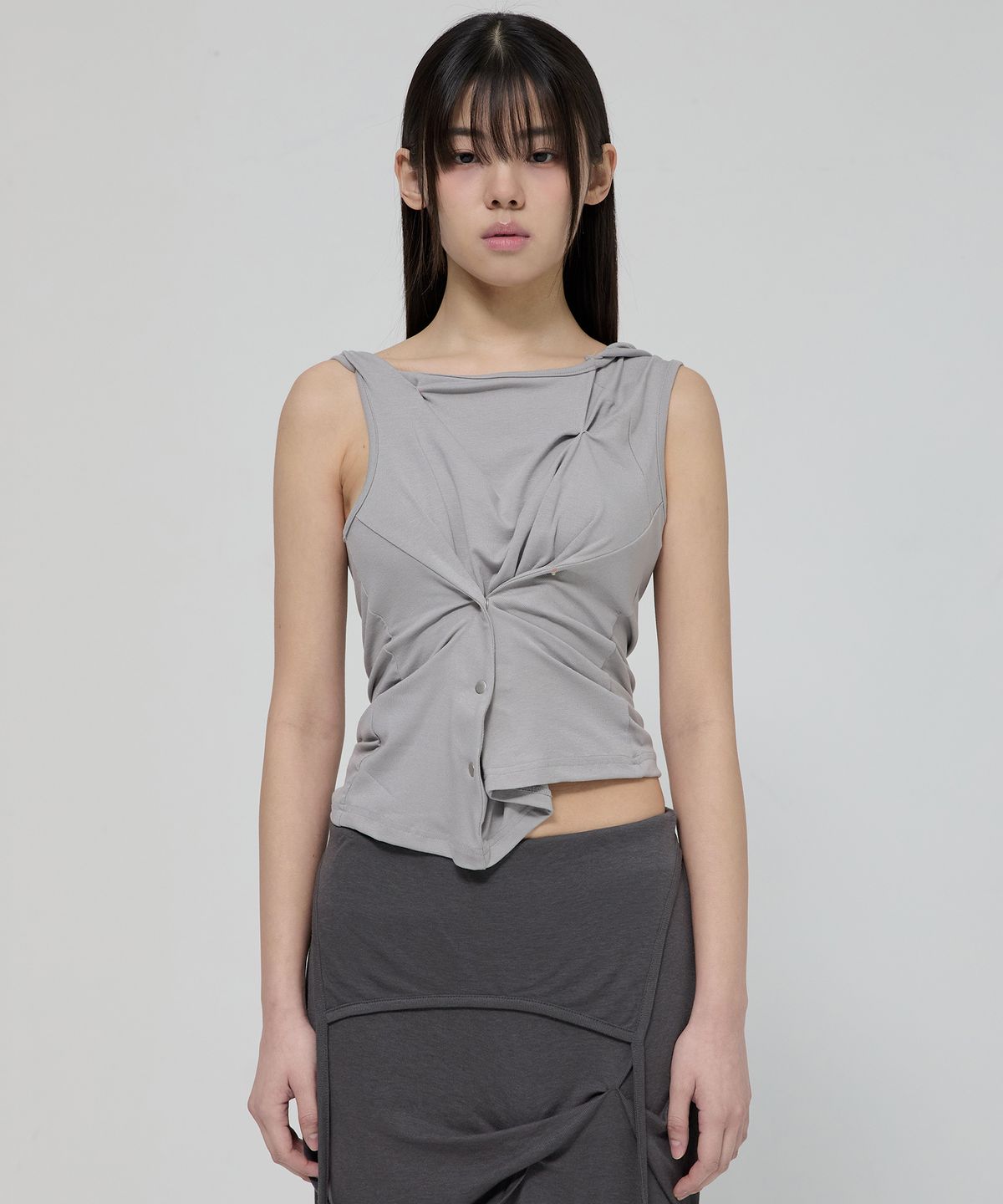 플레어업(FLAREUP) Asymmetric Snap Hoodie (FL-133_Gray)