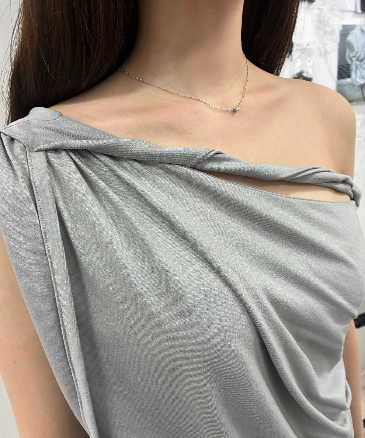 플레어업(FLAREUP) Braided Drape One-Shoulder Top (FL-140_Gray)