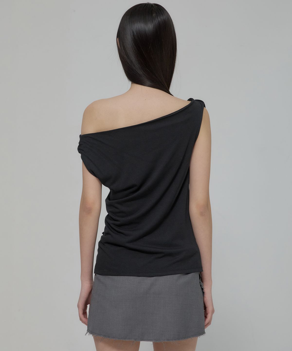 플레어업(FLAREUP) Braided Drape One-Shoulder Top (FL-140_Black)