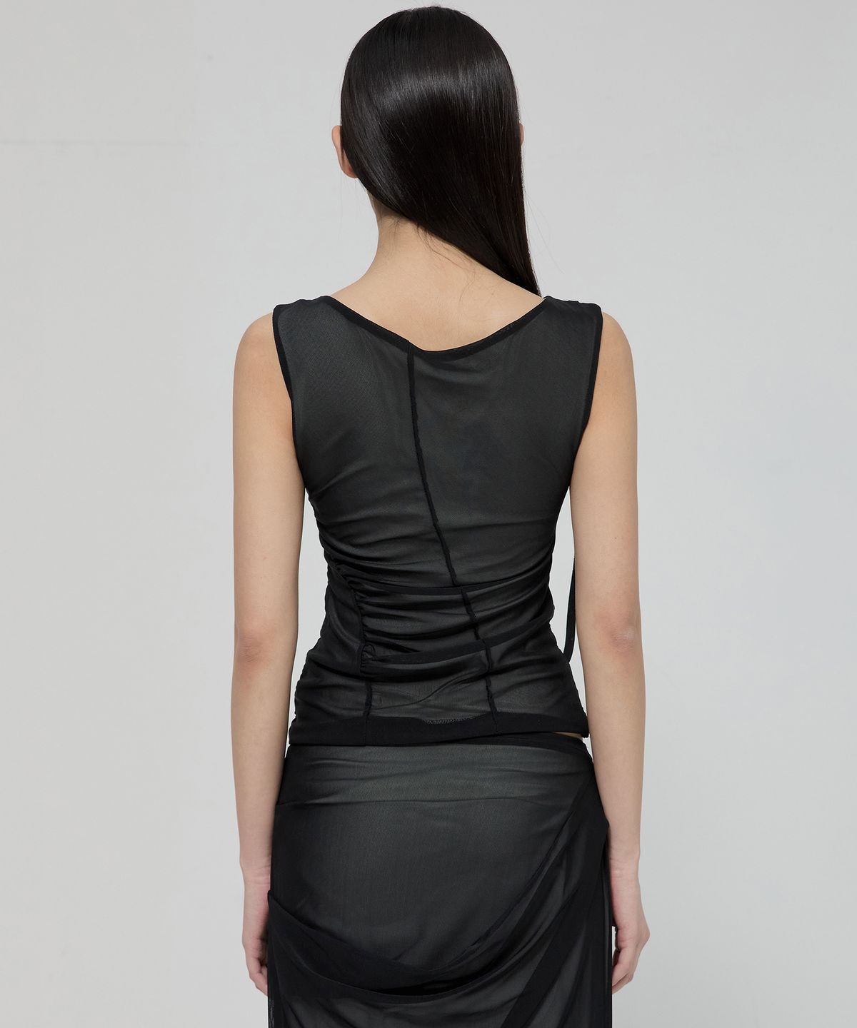 플레어업(FLAREUP) Draped Mesh Layered Sleeveless (FL-116_Black)