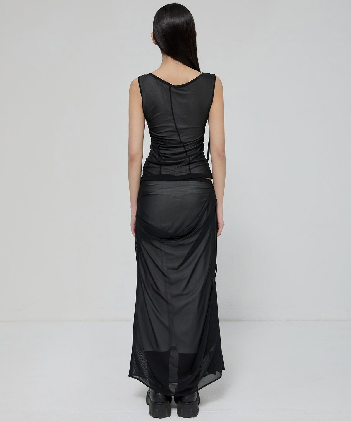 플레어업(FLAREUP) Draped Mesh Layered Sleeveless (FL-116_Black)