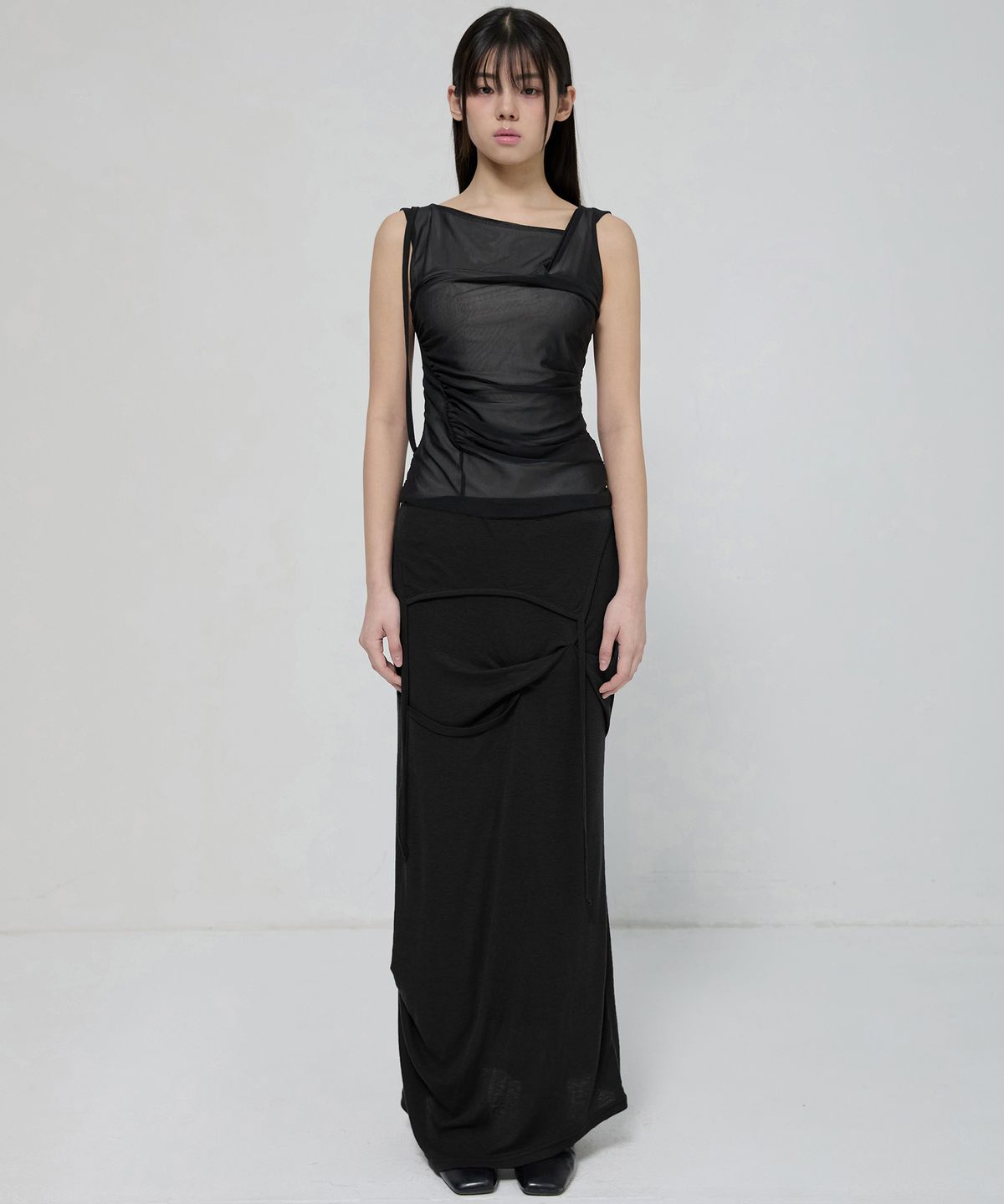 플레어업(FLAREUP) Draped Mesh Layered Sleeveless (FL-116_Black)