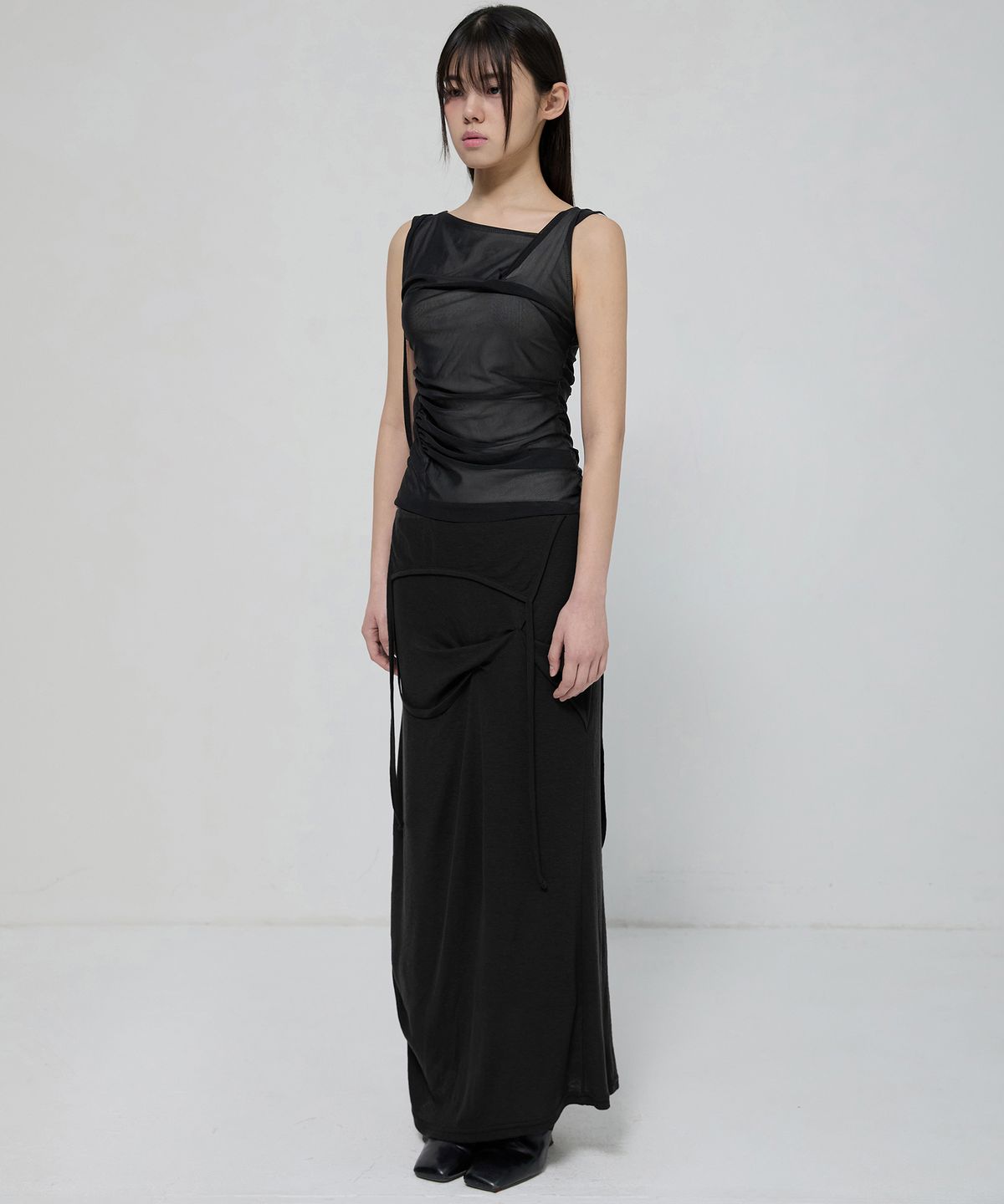 플레어업(FLAREUP) Draped Mesh Layered Sleeveless (FL-116_Black)