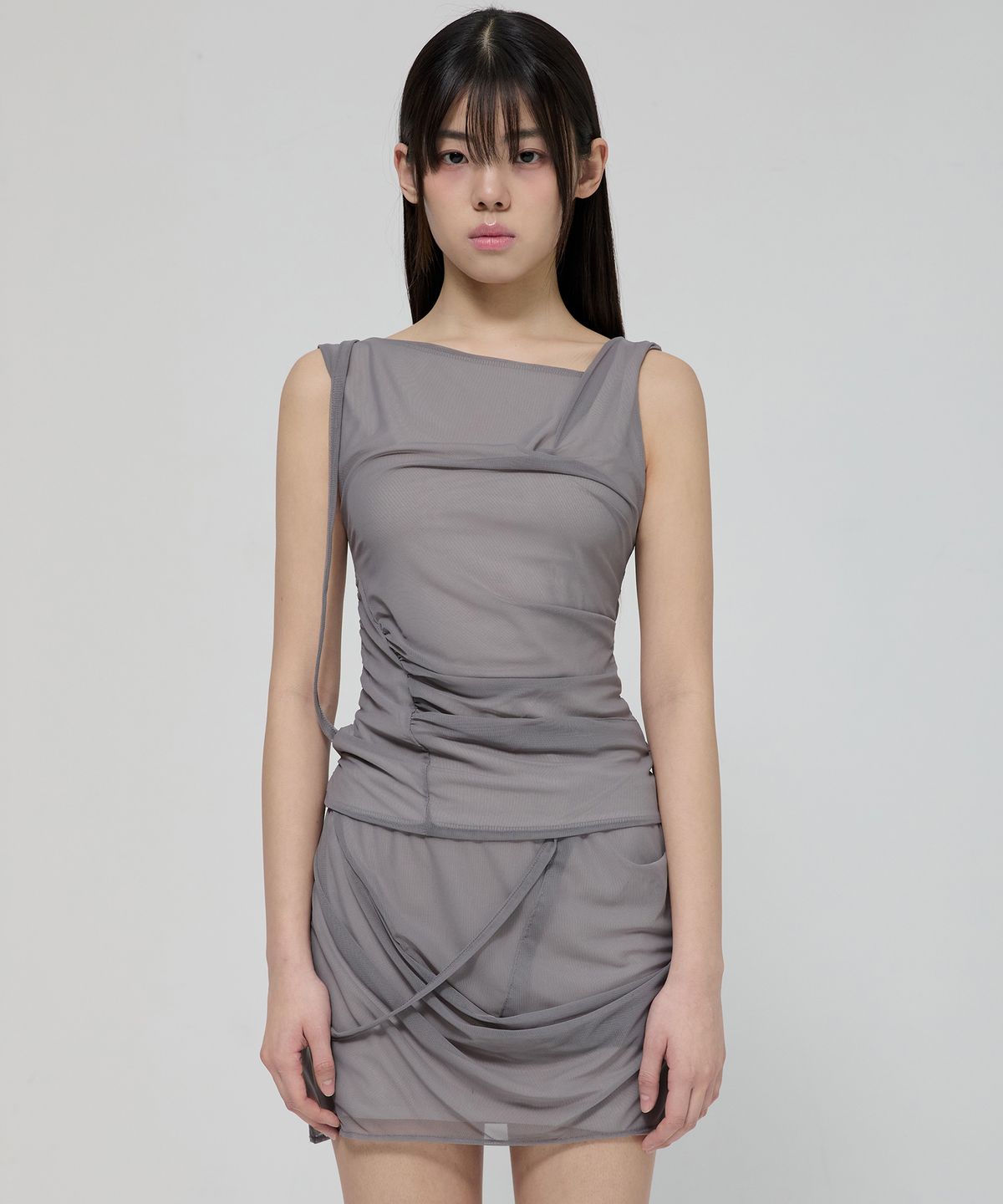플레어업(FLAREUP) Draped Mesh Layered Sleeveless (FL-116_Gray)