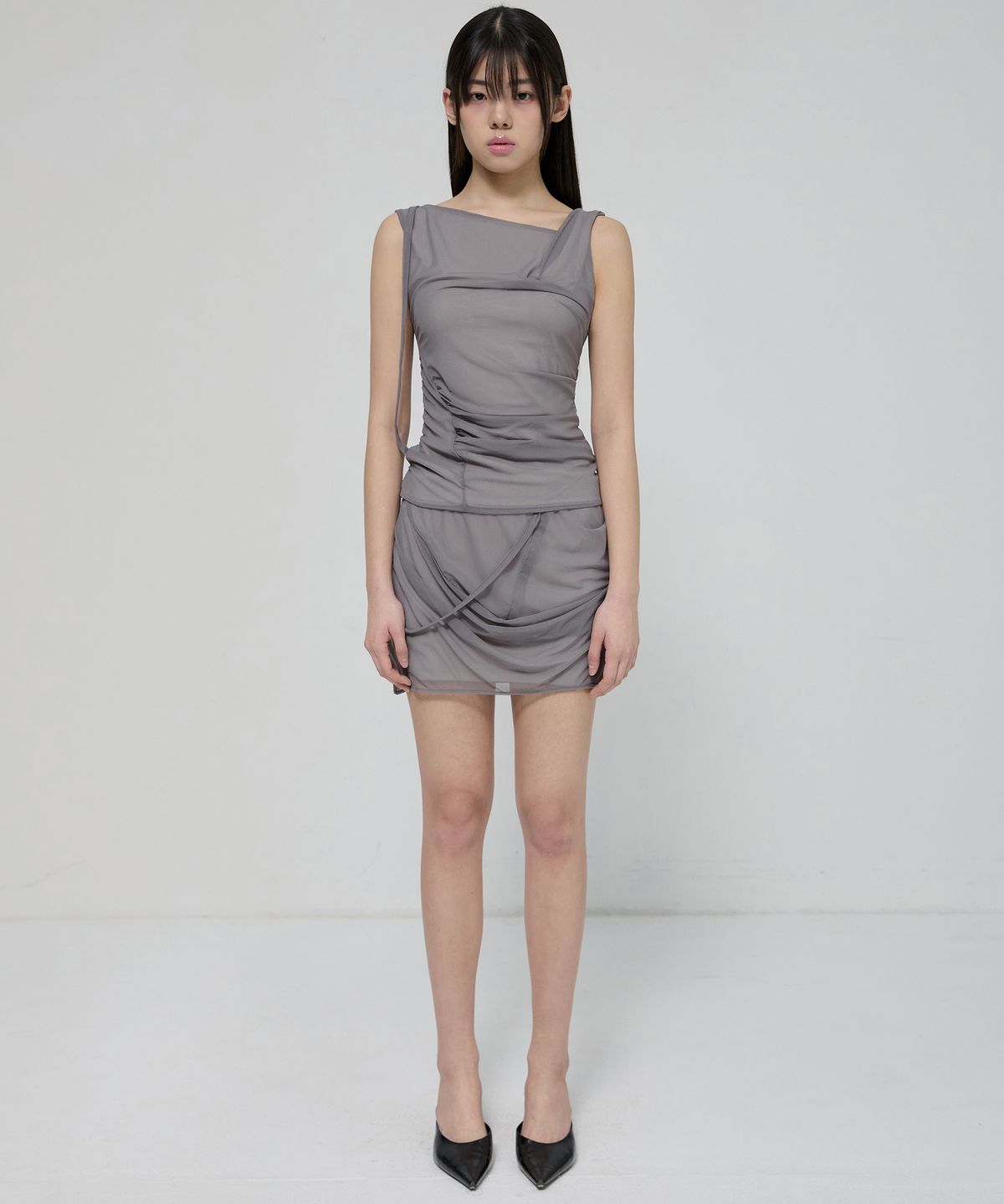 플레어업(FLAREUP) Draped Mesh Layered Sleeveless (FL-116_Gray)