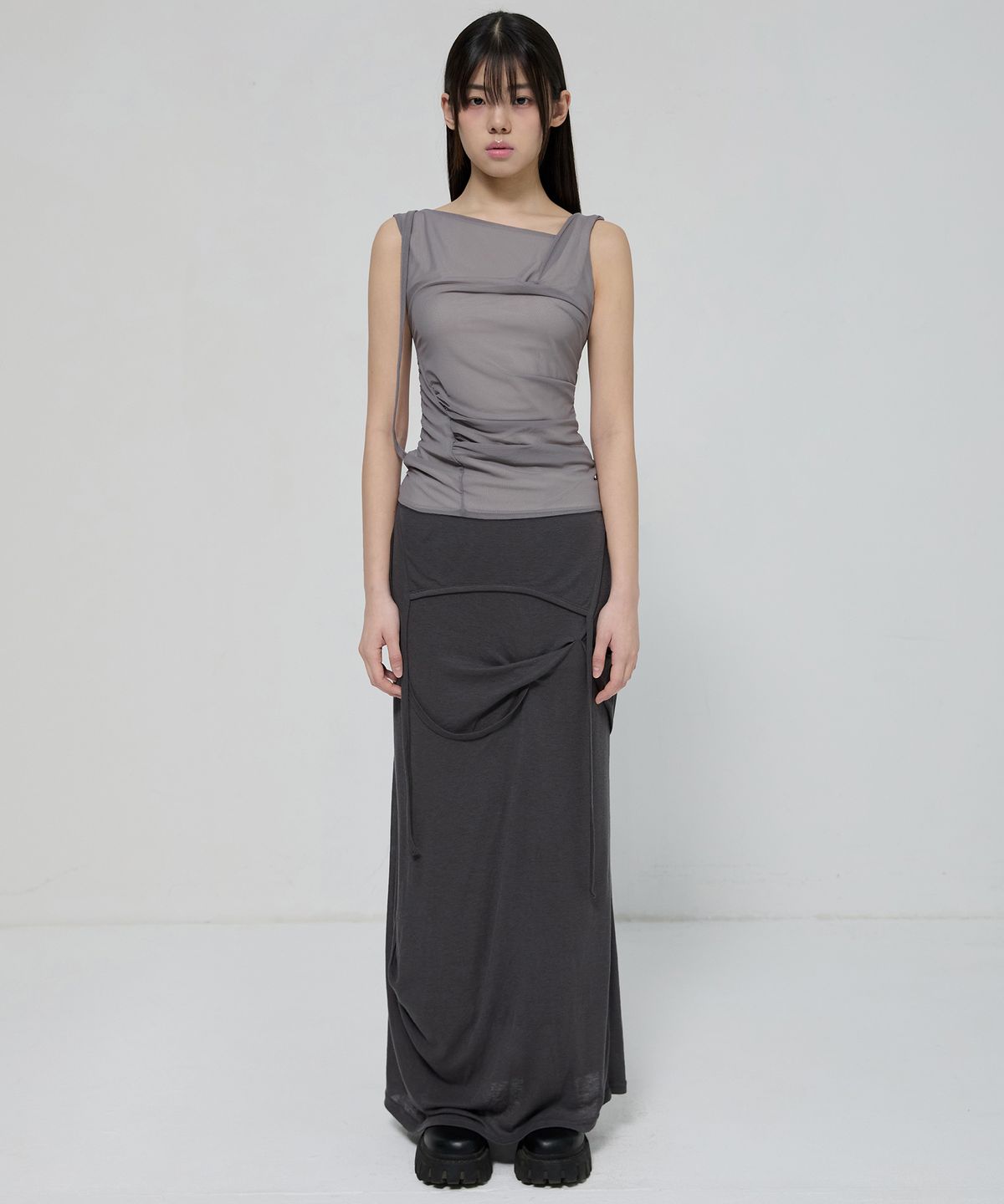 플레어업(FLAREUP) Draped Mesh Layered Sleeveless (FL-116_Gray)
