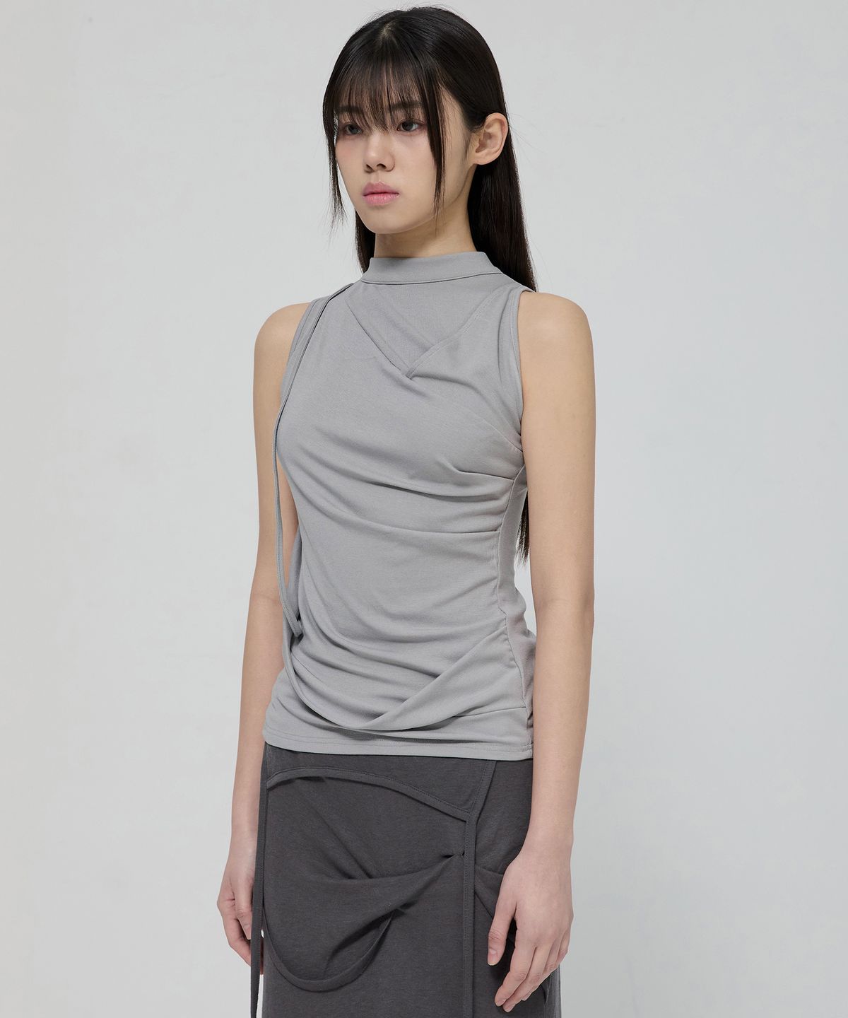플레어업(FLAREUP) Draped Sleeveless Top (FL-135_Gray)