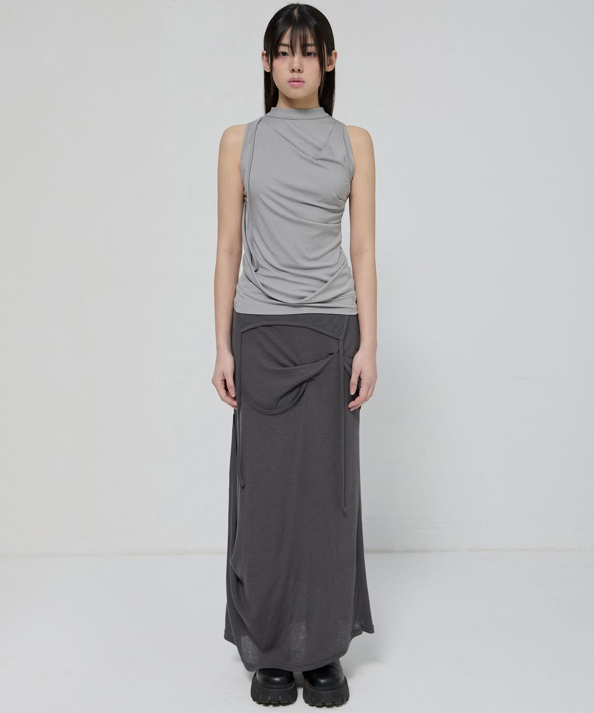 플레어업(FLAREUP) Draped Sleeveless Top (FL-135_Gray)