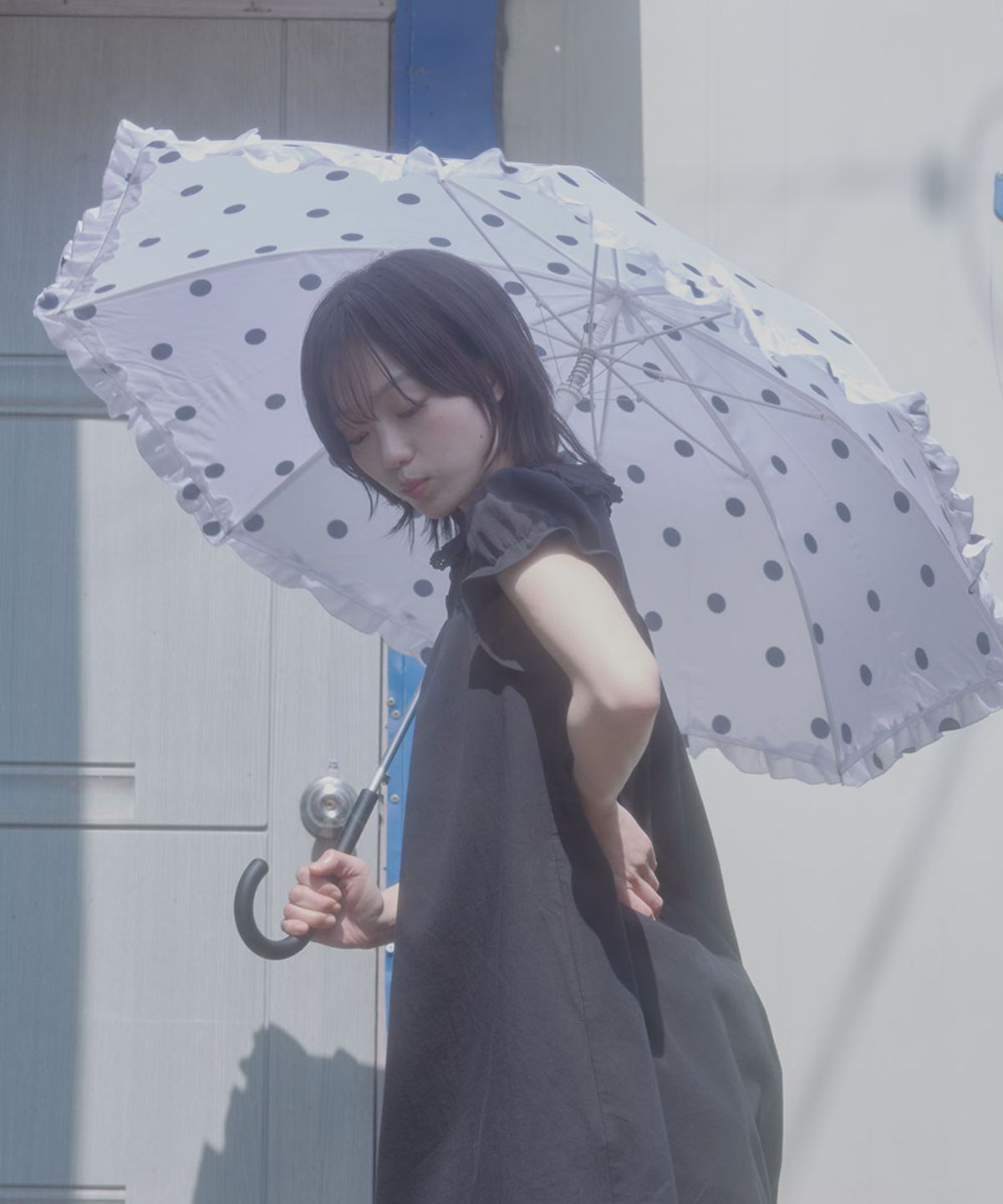 락피쉬웨더웨어(ROCKFISH WEATHERWEAR) FRILLED DOT UMBRELLA LONG - WHITE DOTS