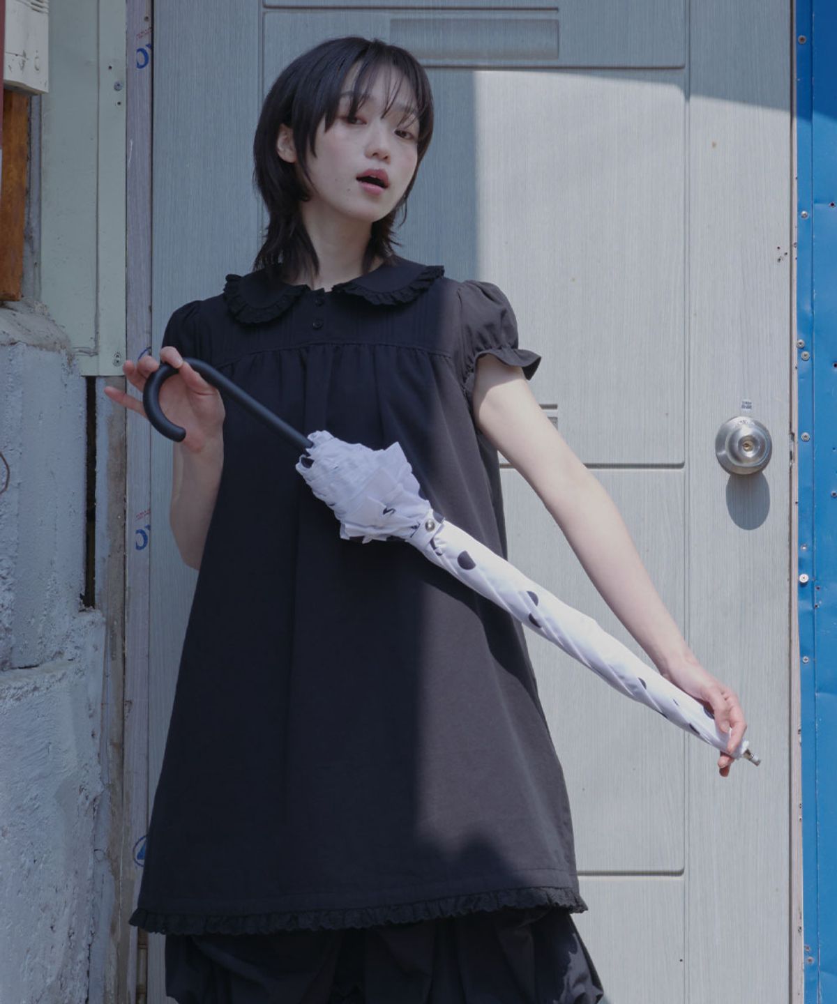 락피쉬웨더웨어(ROCKFISH WEATHERWEAR) FRILLED DOT UMBRELLA LONG - WHITE DOTS