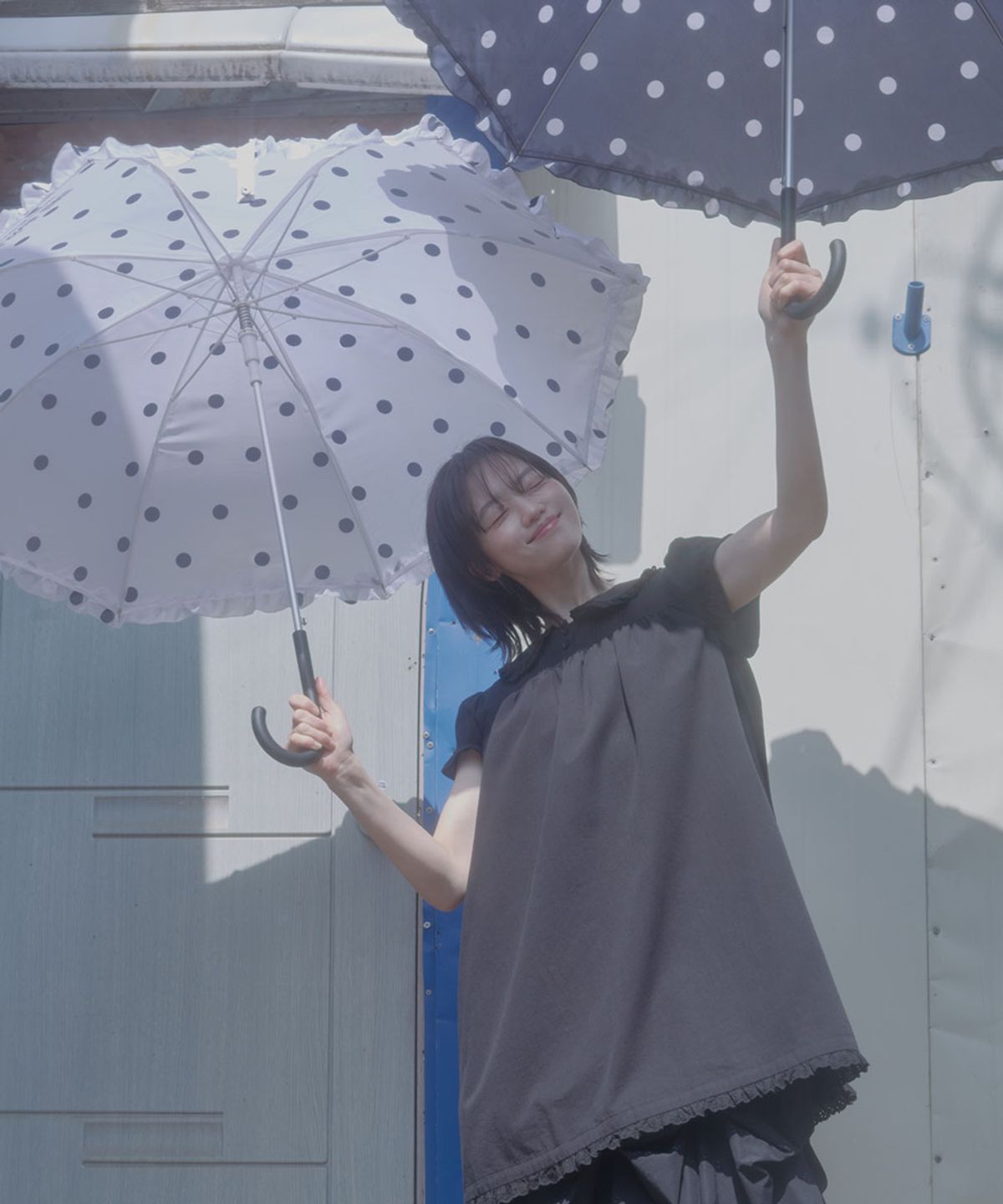 락피쉬웨더웨어(ROCKFISH WEATHERWEAR) FRILLED DOT UMBRELLA LONG - BLACK DOTS