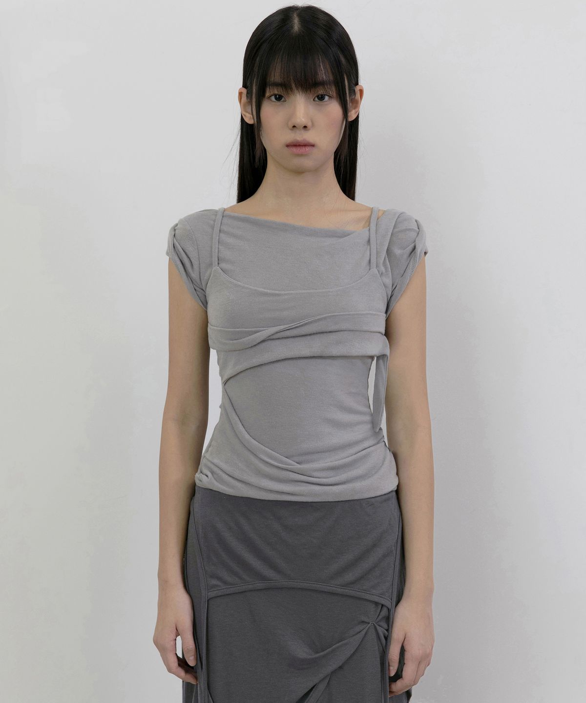 플레어업(FLAREUP) Layered Bustier T-Shirt (FL-108_Gray)