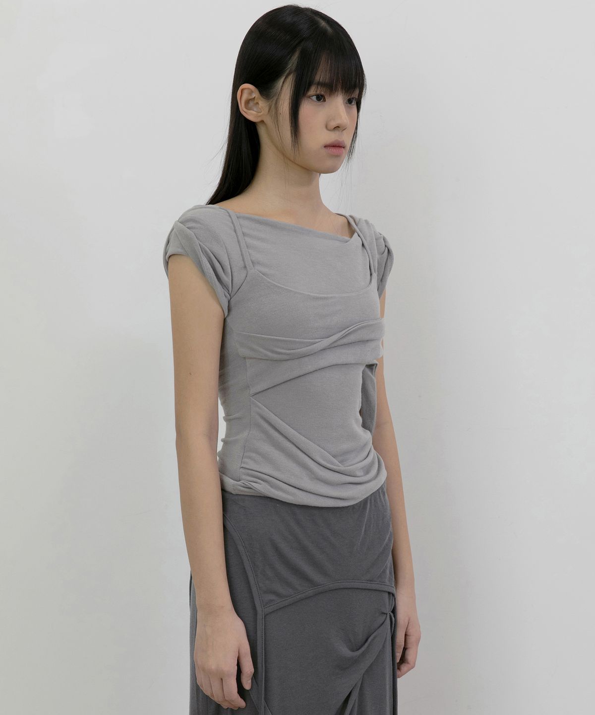 플레어업(FLAREUP) Layered Bustier T-Shirt (FL-108_Gray)
