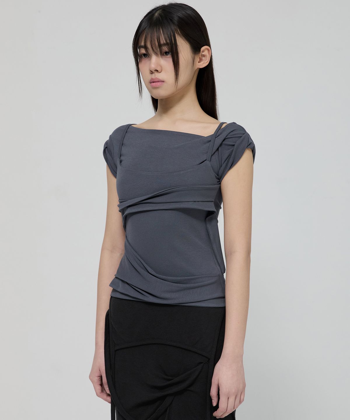 플레어업(FLAREUP) Layered Bustier T-Shirt (FL-108_Charcoal)