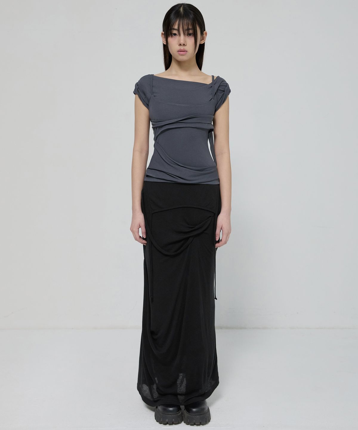 플레어업(FLAREUP) Layered Bustier T-Shirt (FL-108_Charcoal)