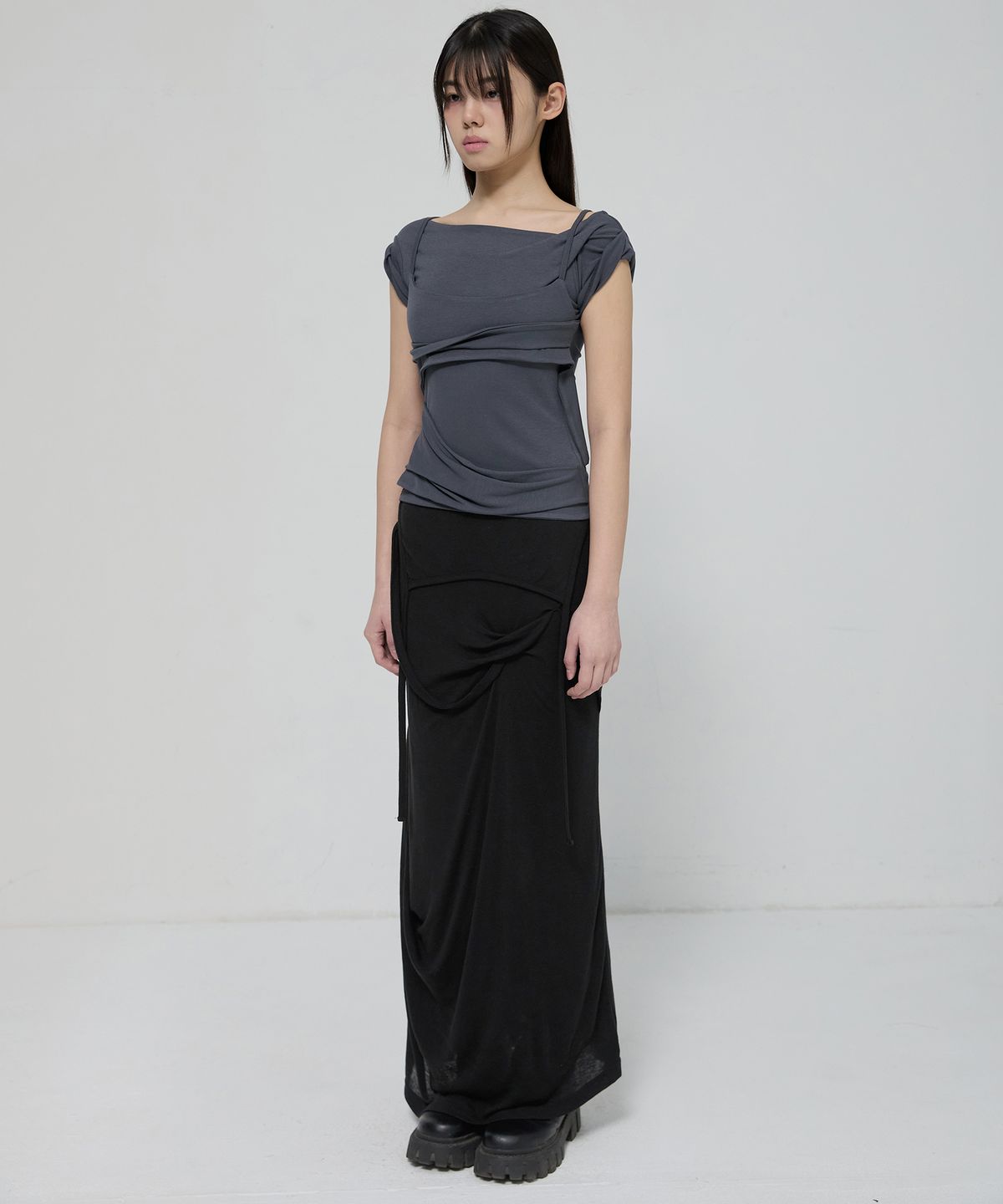플레어업(FLAREUP) Layered Bustier T-Shirt (FL-108_Charcoal)
