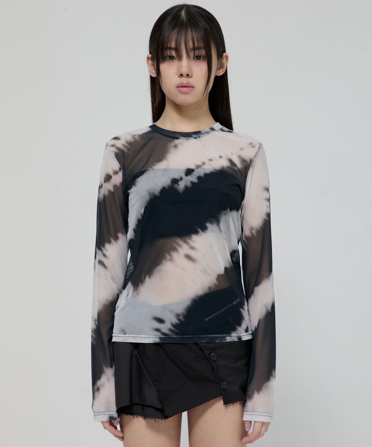 플레어업(FLAREUP) Sheer Mesh Long Sleeve (FL-142_Black&Cream)