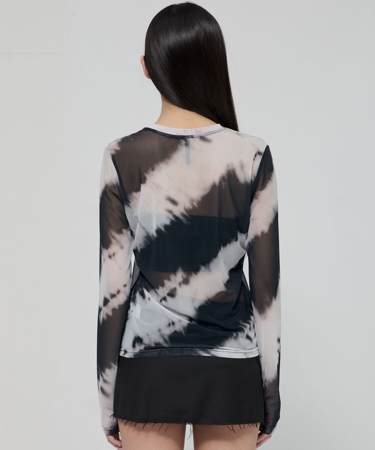 플레어업(FLAREUP) Sheer Mesh Long Sleeve (FL-142_Black&Cream)