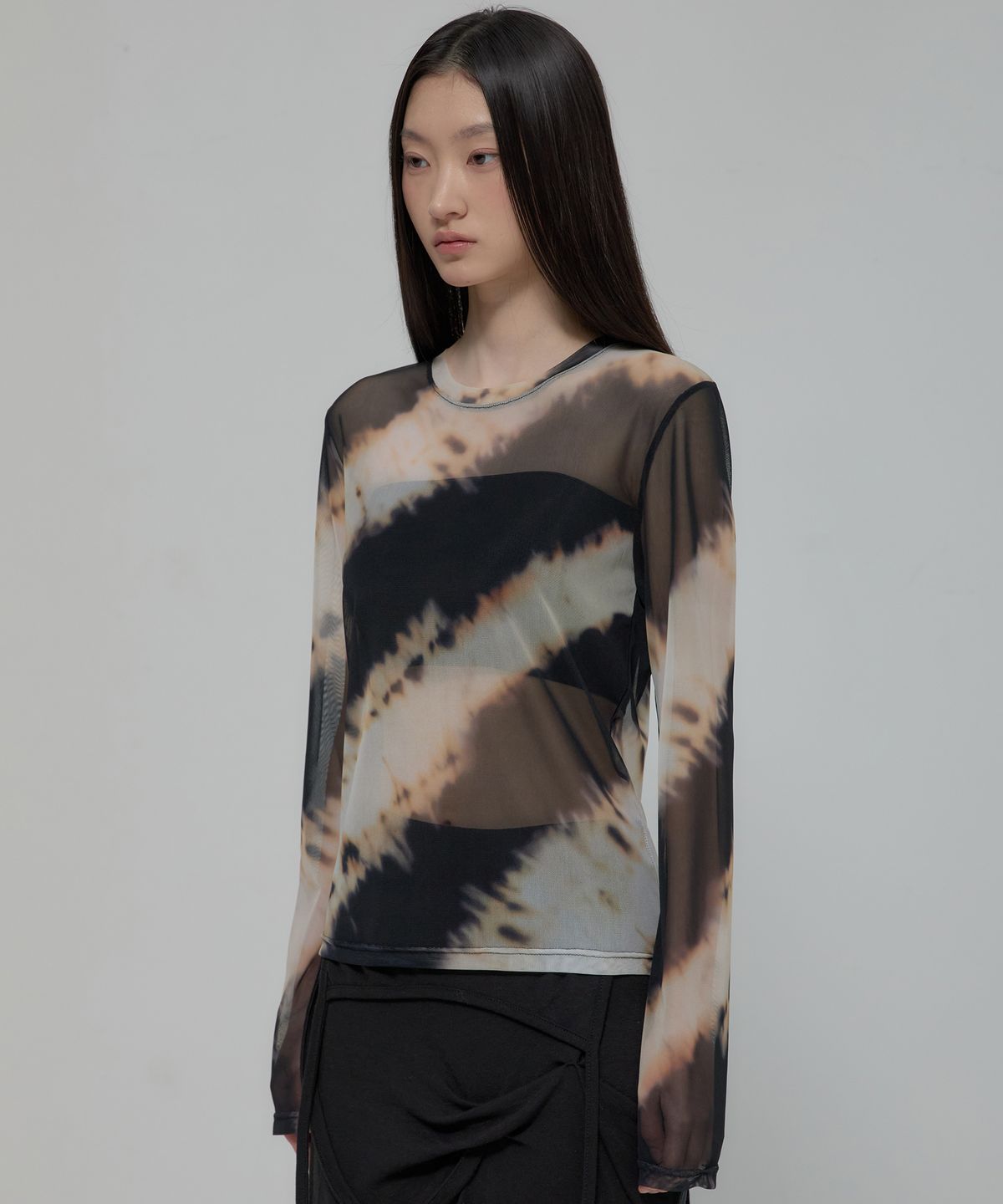 플레어업(FLAREUP) Sheer Mesh Long Sleeve (FL-142_Black&Sand Beige)