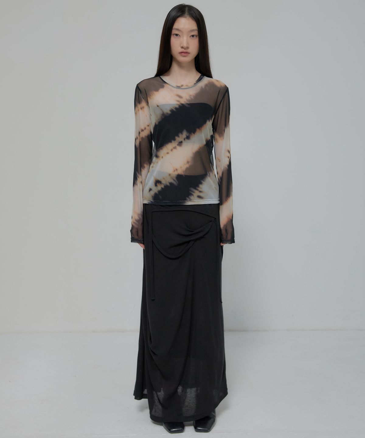 플레어업(FLAREUP) Sheer Mesh Long Sleeve (FL-142_Black&Sand Beige)