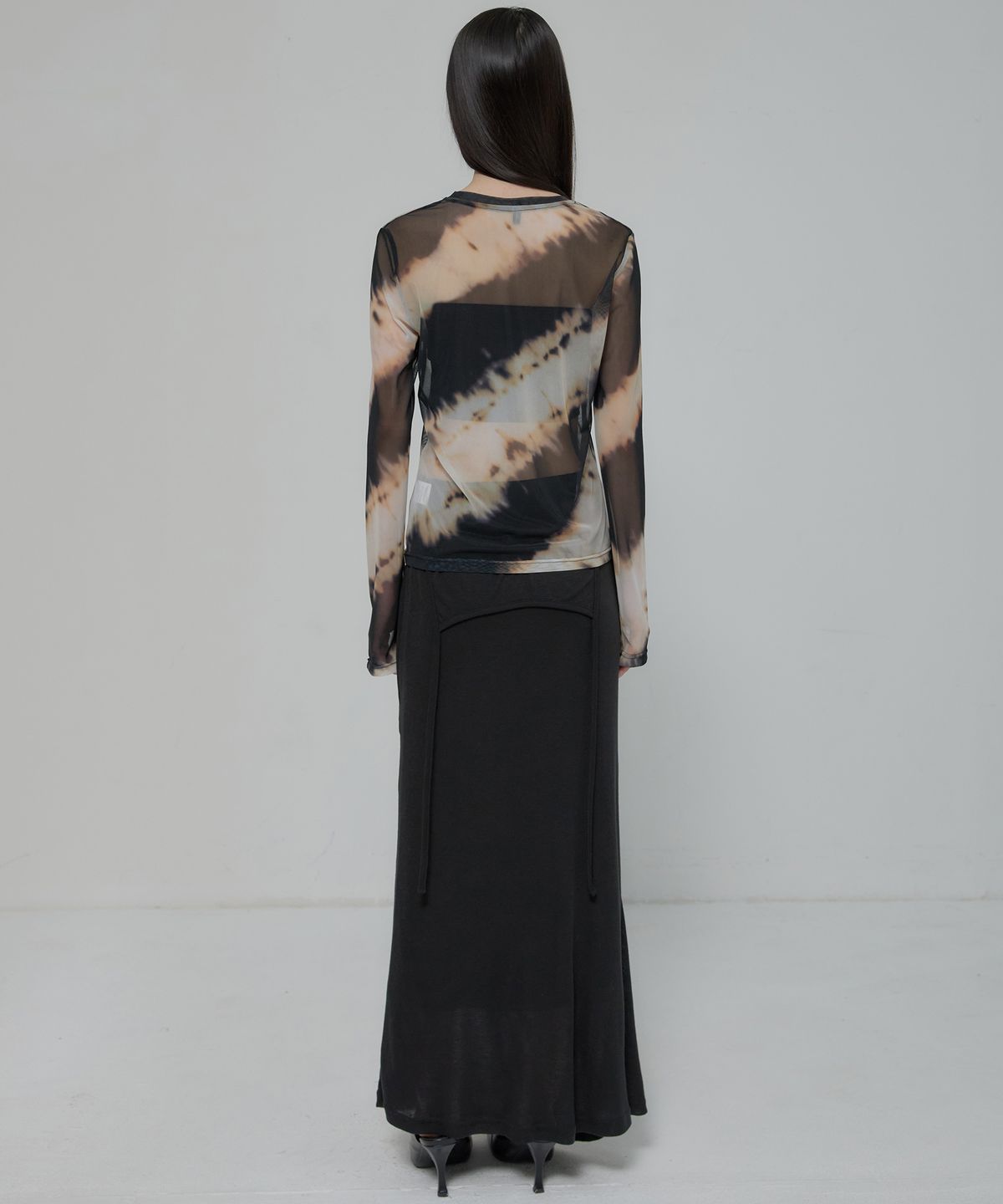 플레어업(FLAREUP) Sheer Mesh Long Sleeve (FL-142_Black&Sand Beige)