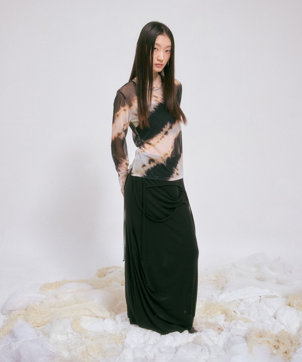 플레어업(FLAREUP) Sheer Mesh Long Sleeve (FL-142_Black&Sand Beige)