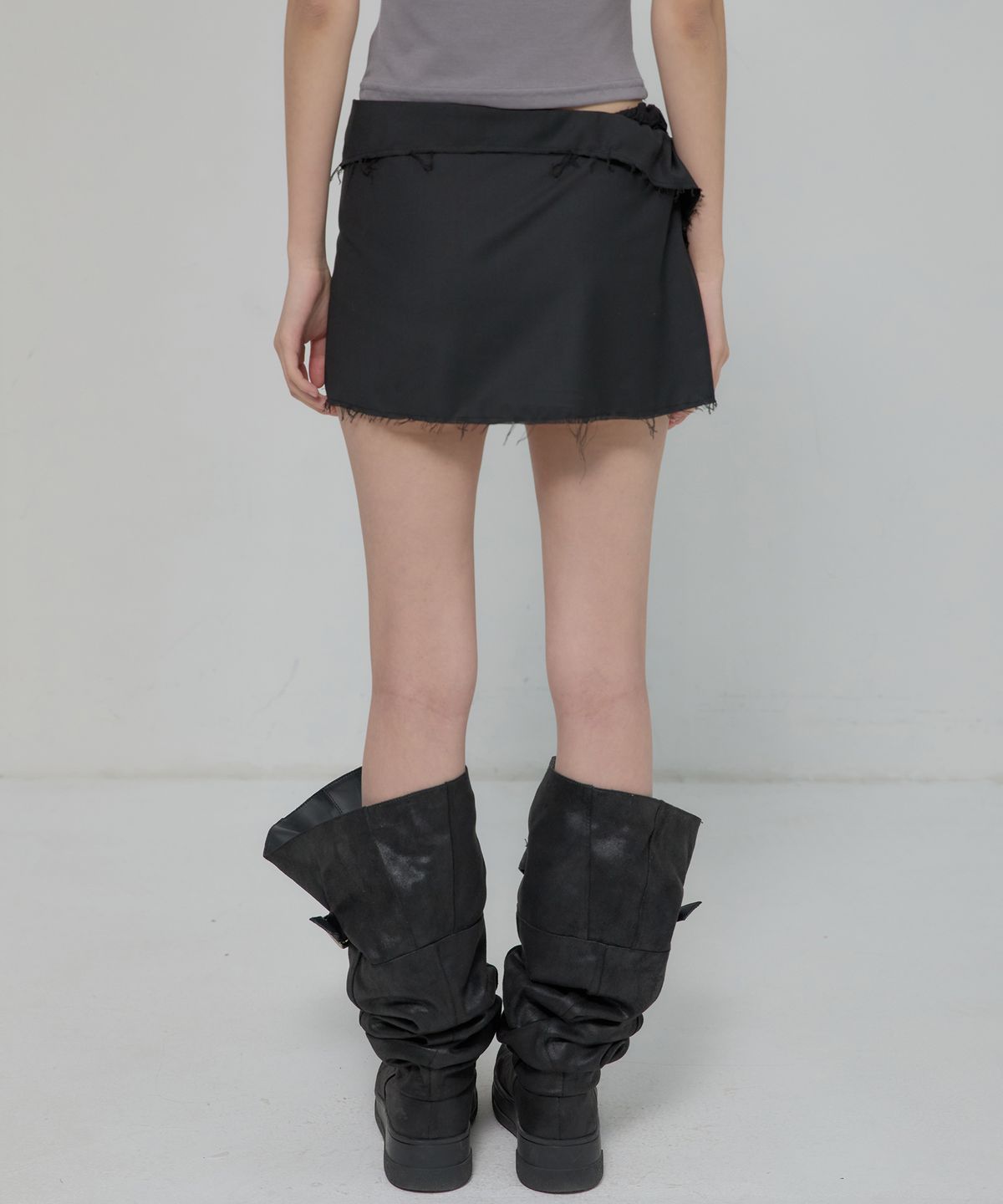 플레어업(FLAREUP) Asymmetrical Layered Mini Skirt (FL-267_Black)