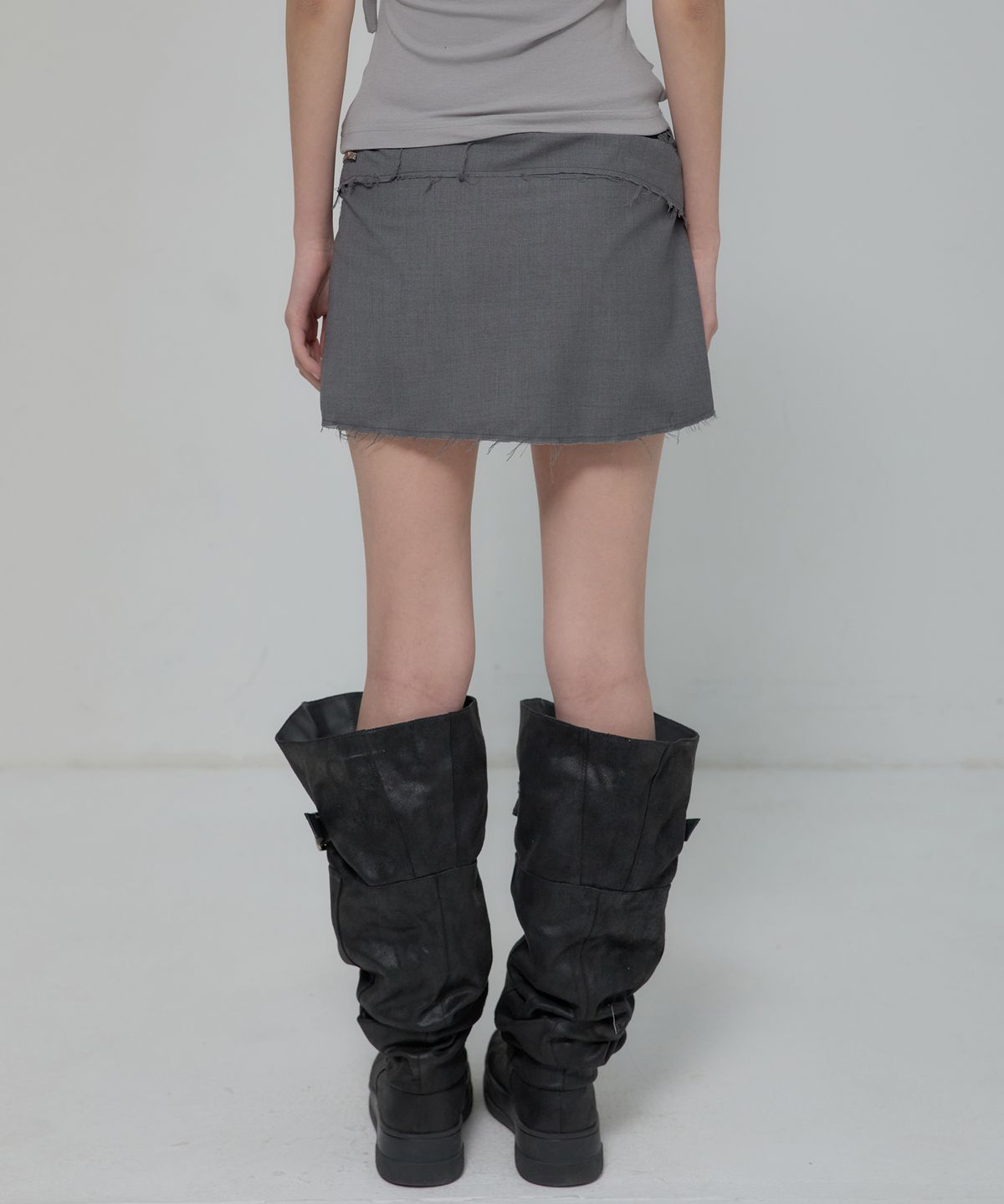 플레어업(FLAREUP) Asymmetrical Layered Mini Skirt (FL-267_Dark Gray)