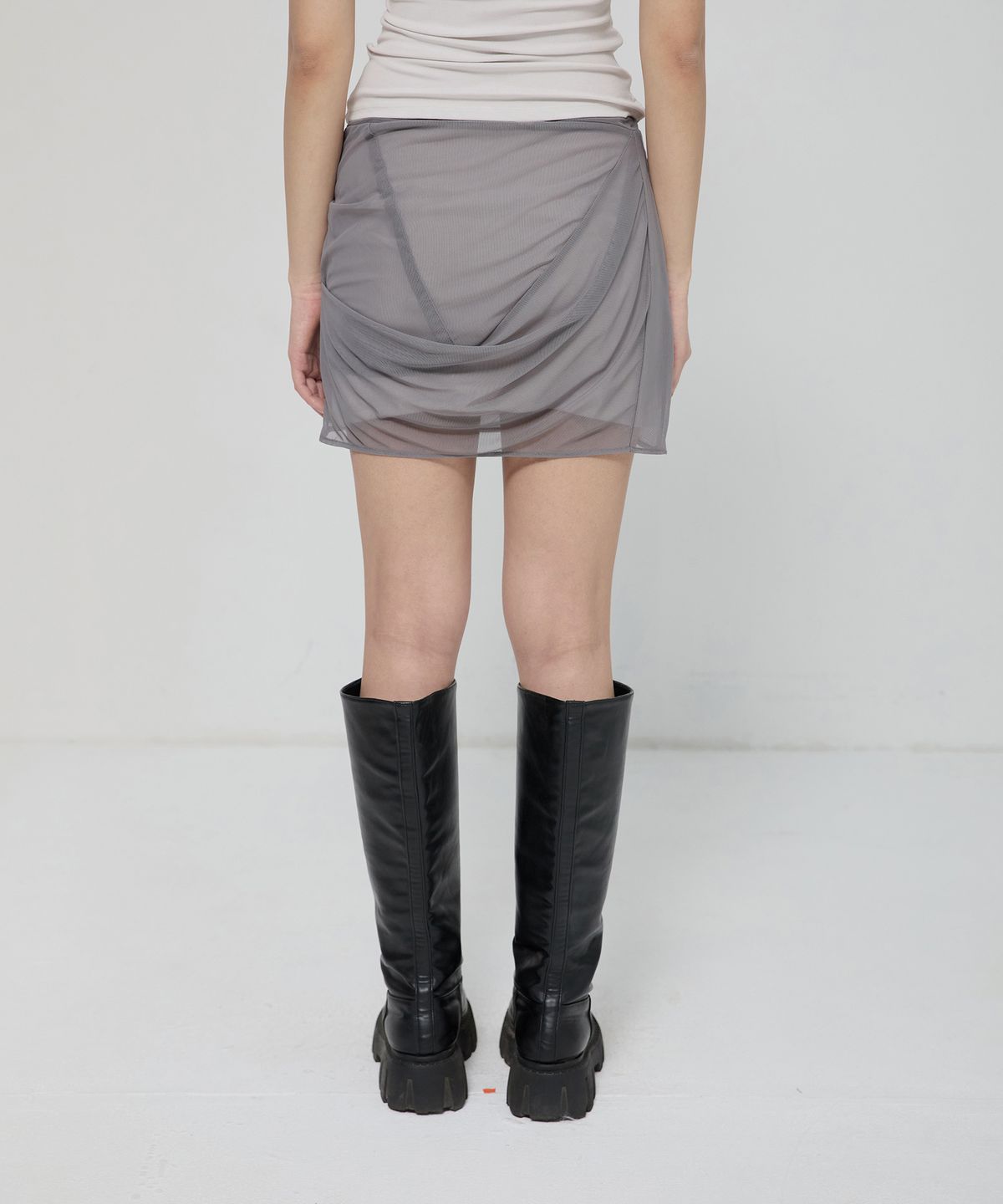 플레어업(FLAREUP) Draped Mesh Layered Mini Skirt (FL-265_Gray)