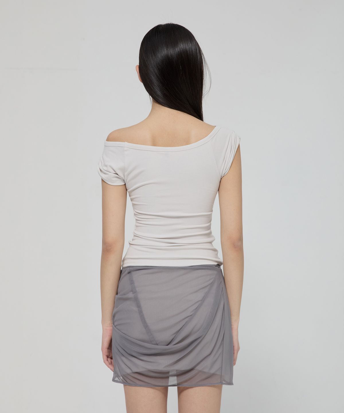 플레어업(FLAREUP) Draped Mesh Layered Mini Skirt (FL-265_Gray)